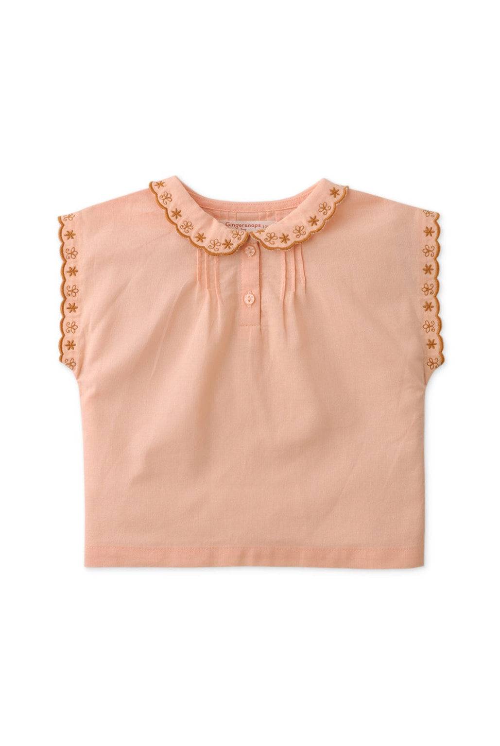 جينجرسنابس بلوزة بيبي بناتي مزينة بتطريز كم قصير خوخي