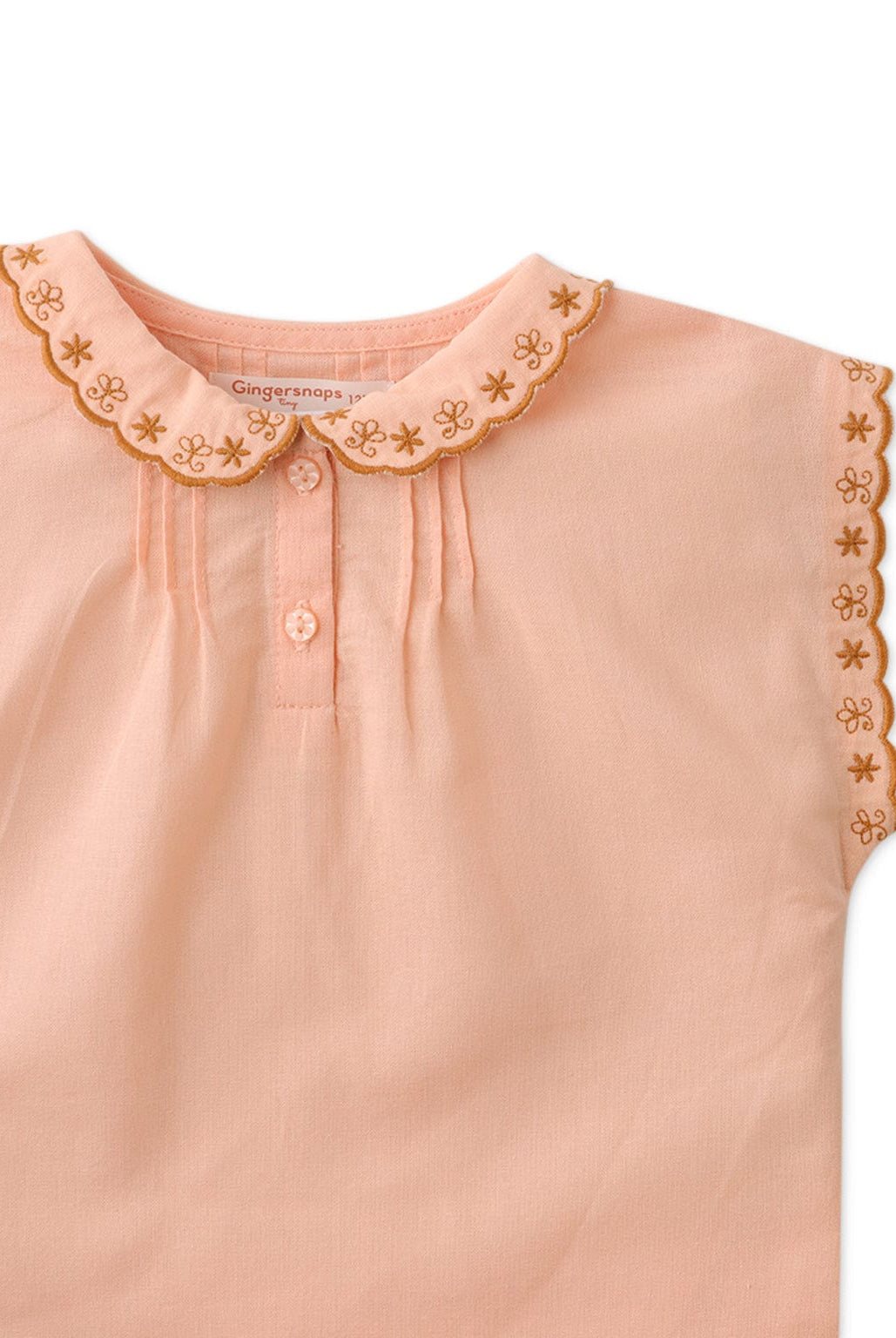 جينجرسنابس بلوزة بيبي بناتي مزينة بتطريز كم قصير خوخي