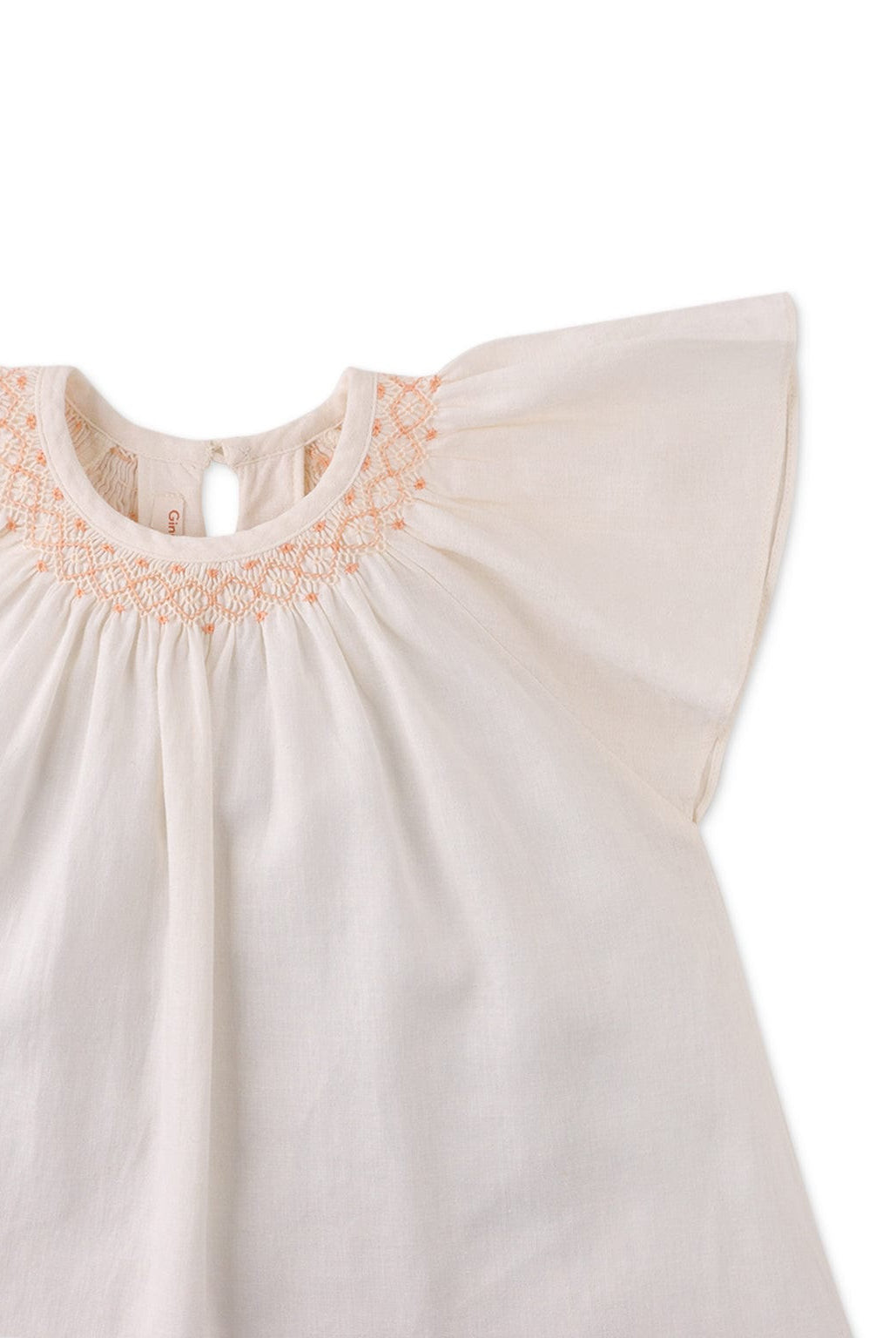 جينجرسنابس فستان بيبي بناتي منسوج سادة واسع كم قصير أوف وايت