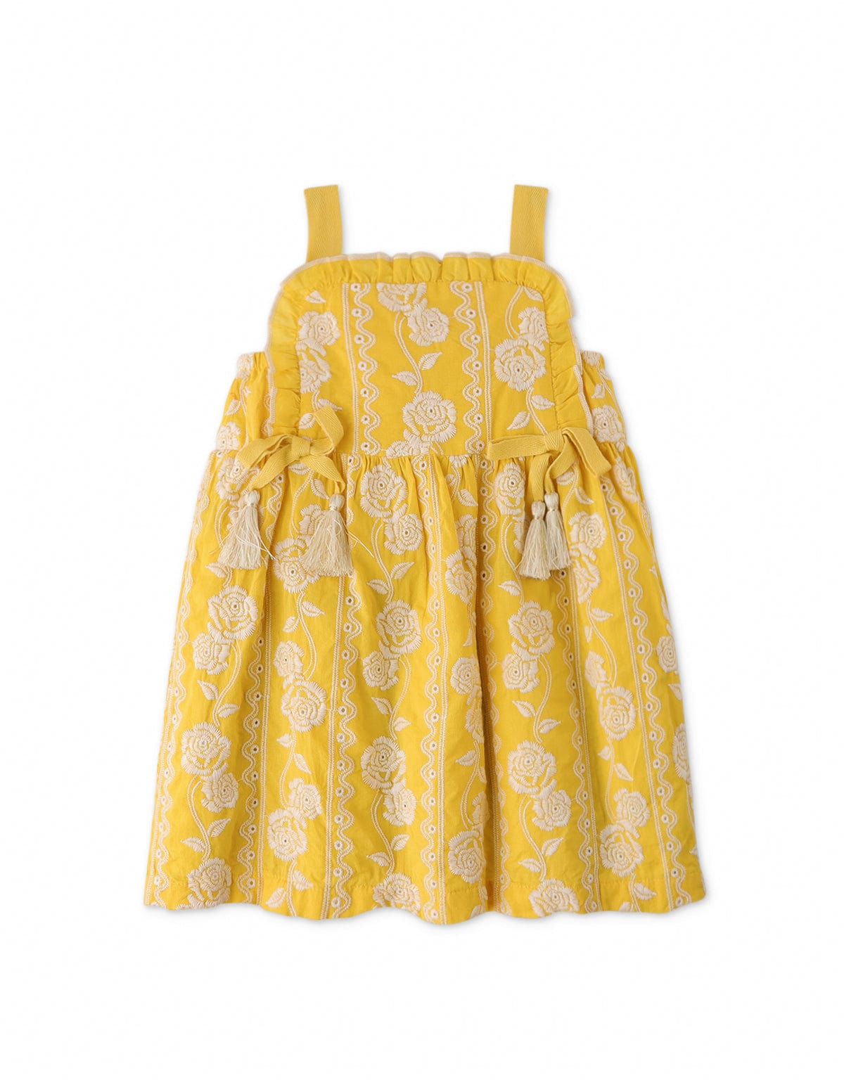 جينجرسنابس فستان بيبي بناتي مطرز حمالات بفيونكتين أماميتين