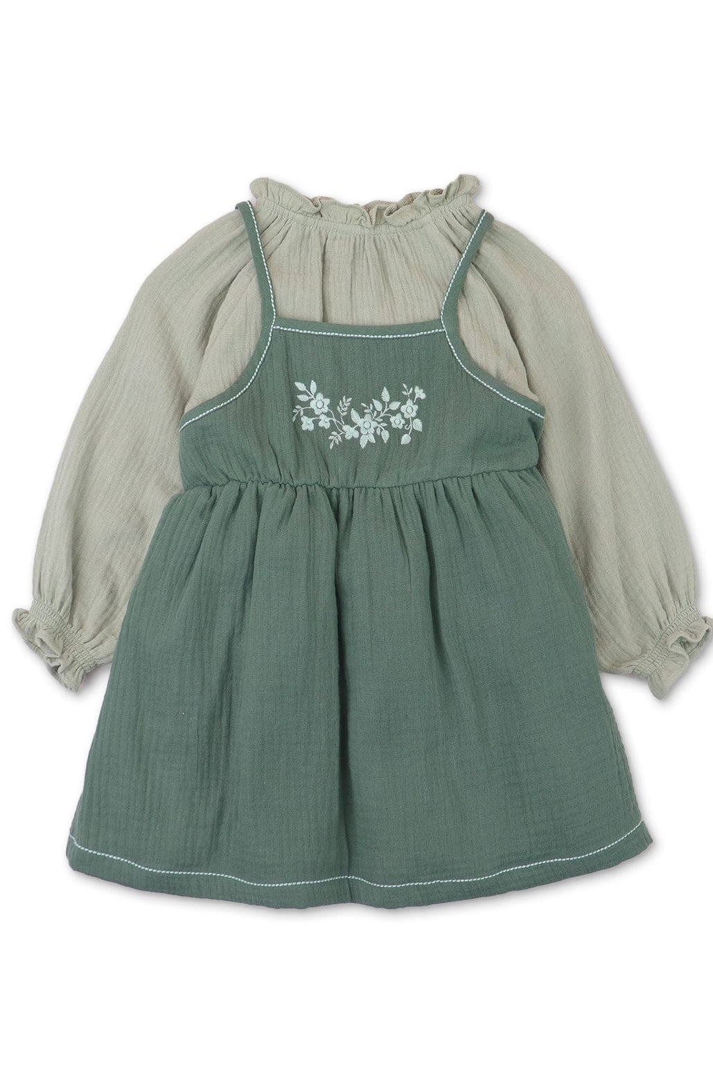 جينجرسنابس طقم فستان بناتي رضع حمالات وبلوزة كم متعدد الألوان