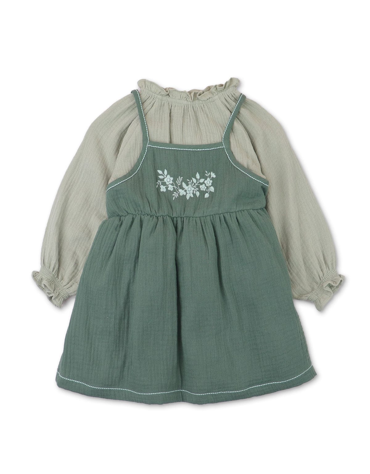 جينجرسنابس طقم فستان بناتي رضع حمالات وبلوزة كم متعدد الألوان