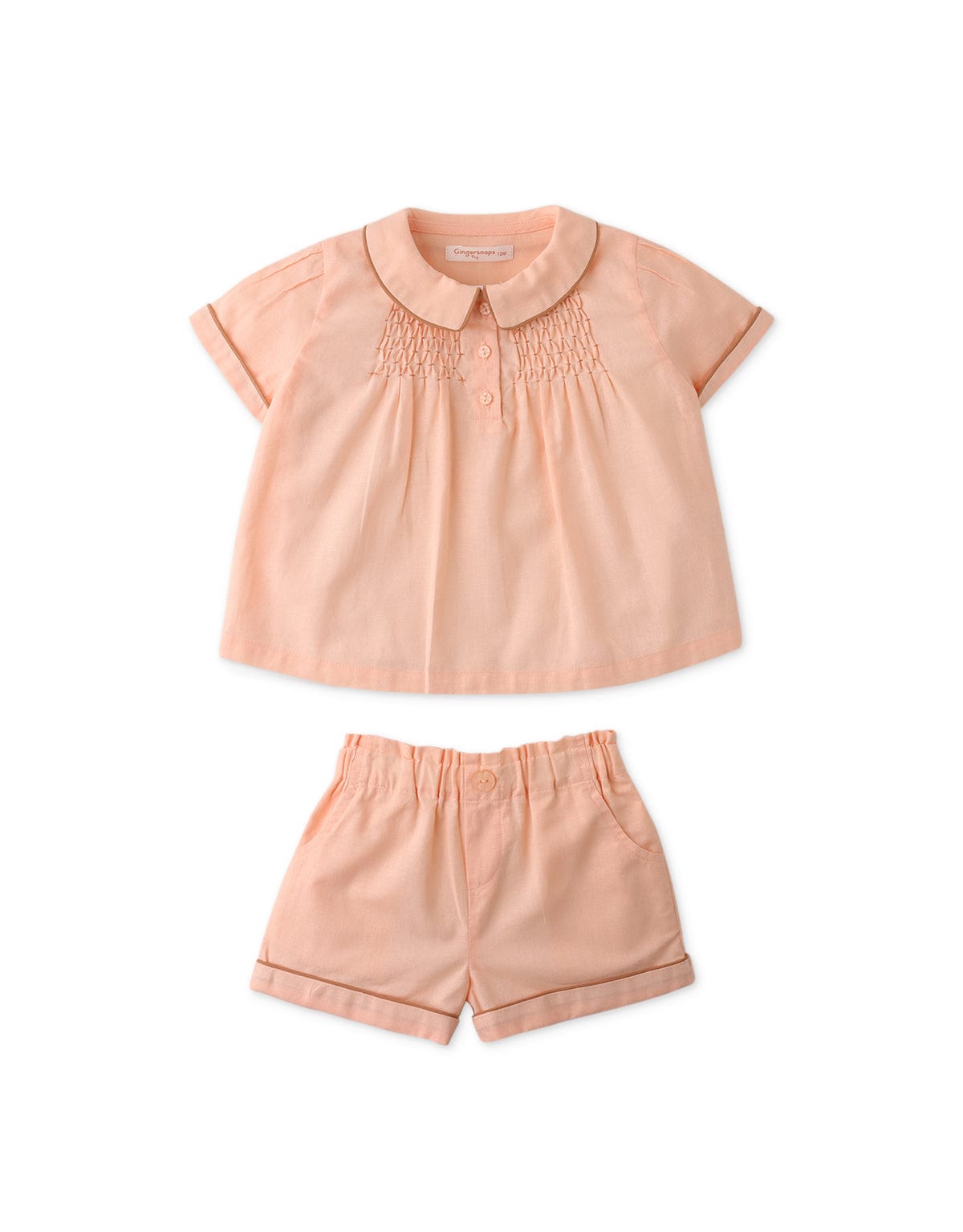 جينجرسنابس طقم شورت منسوج وبلوزة نص كم بيبي بناتي خوخي