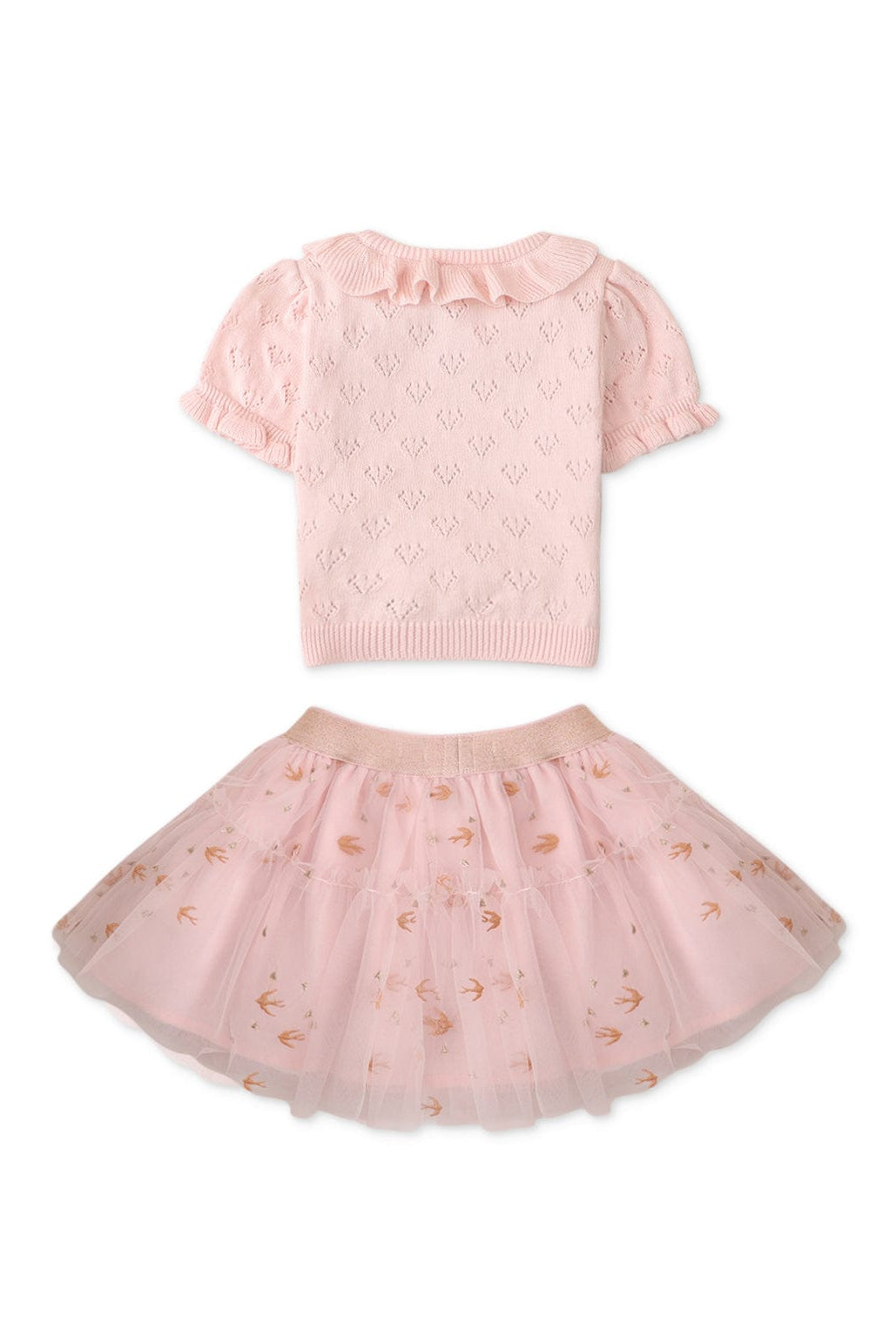 جينجرسنابس طقم تنورة بيبي بناتي قصيرة مكشكشة منقوشة وردي