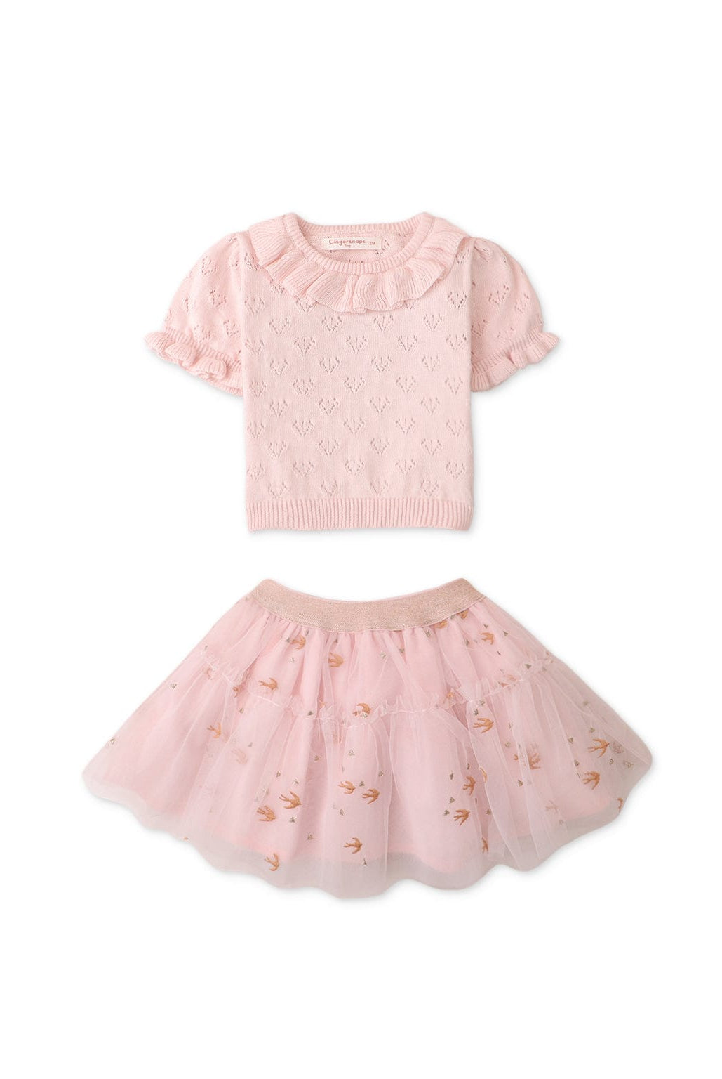 جينجرسنابس طقم تنورة بيبي بناتي قصيرة مكشكشة منقوشة وردي