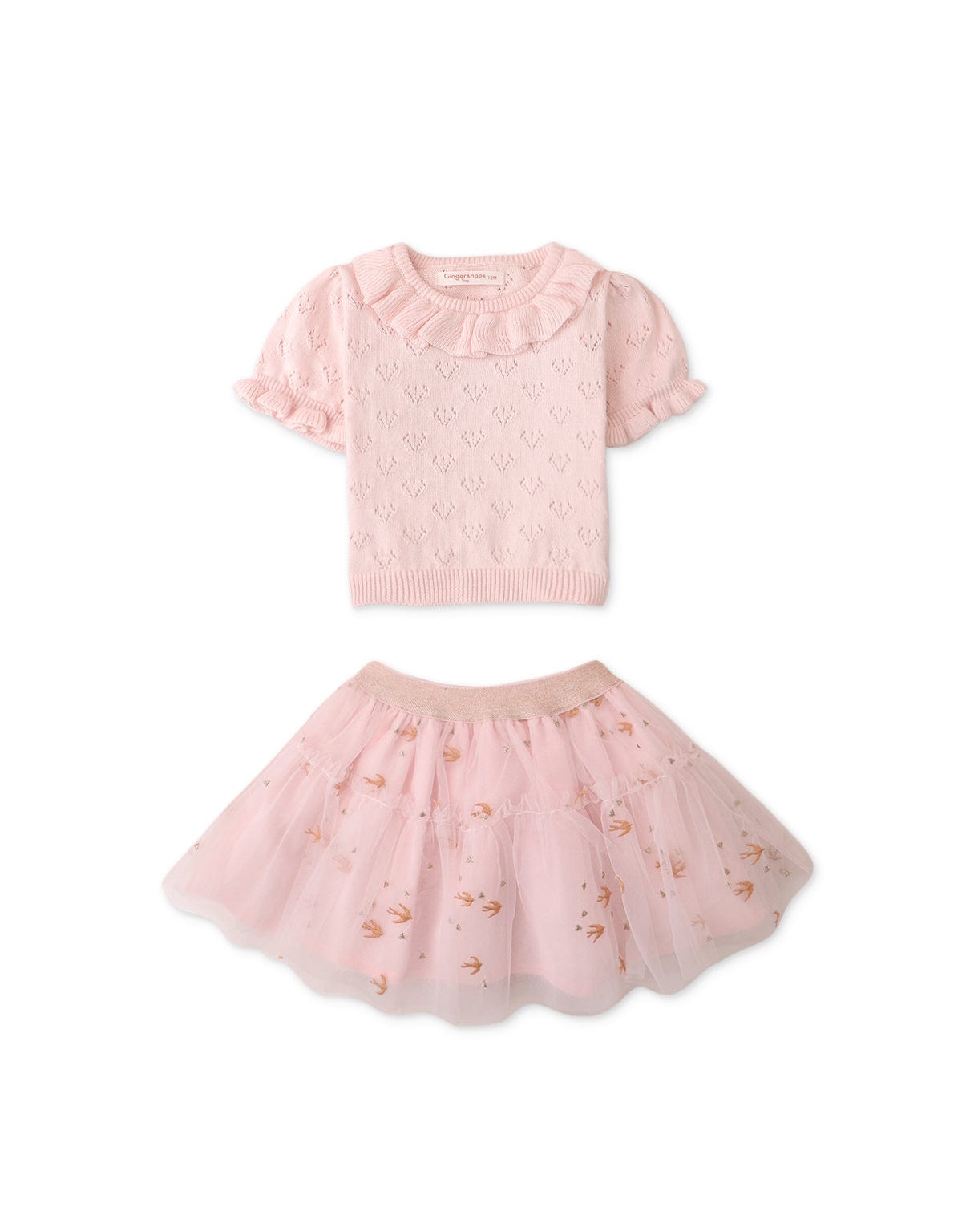 جينجرسنابس طقم تنورة بيبي بناتي قصيرة مكشكشة منقوشة وردي