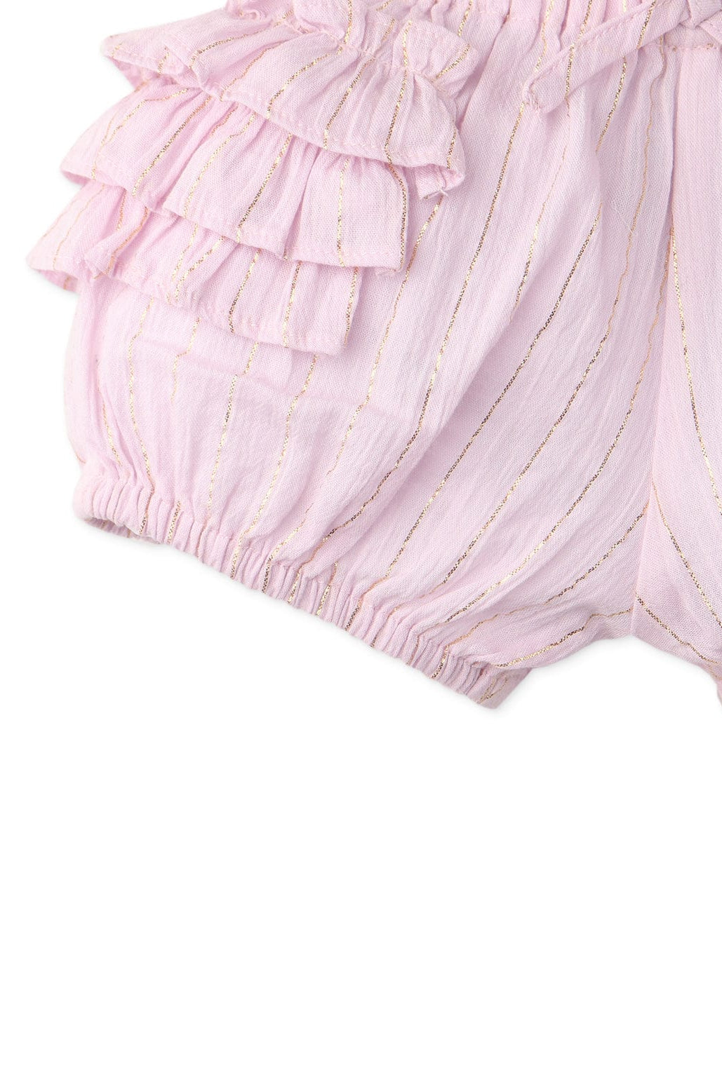 جينجرسنابس شورت مخطط بالطول مكشكش بفيونكة أمامية بيبي بنات أرجواني