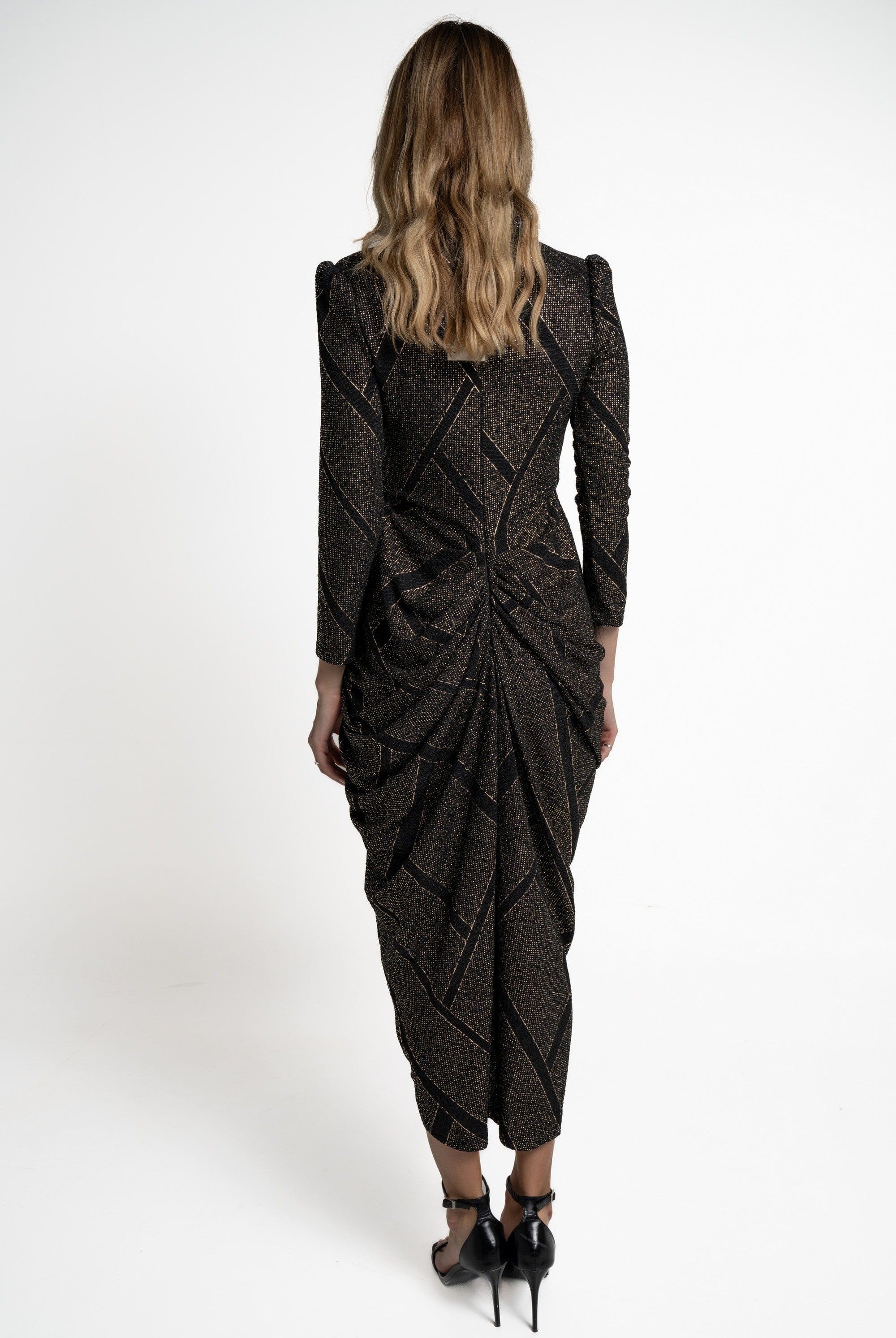 يولا فستان ميدي مزموم كم طويل نسائي