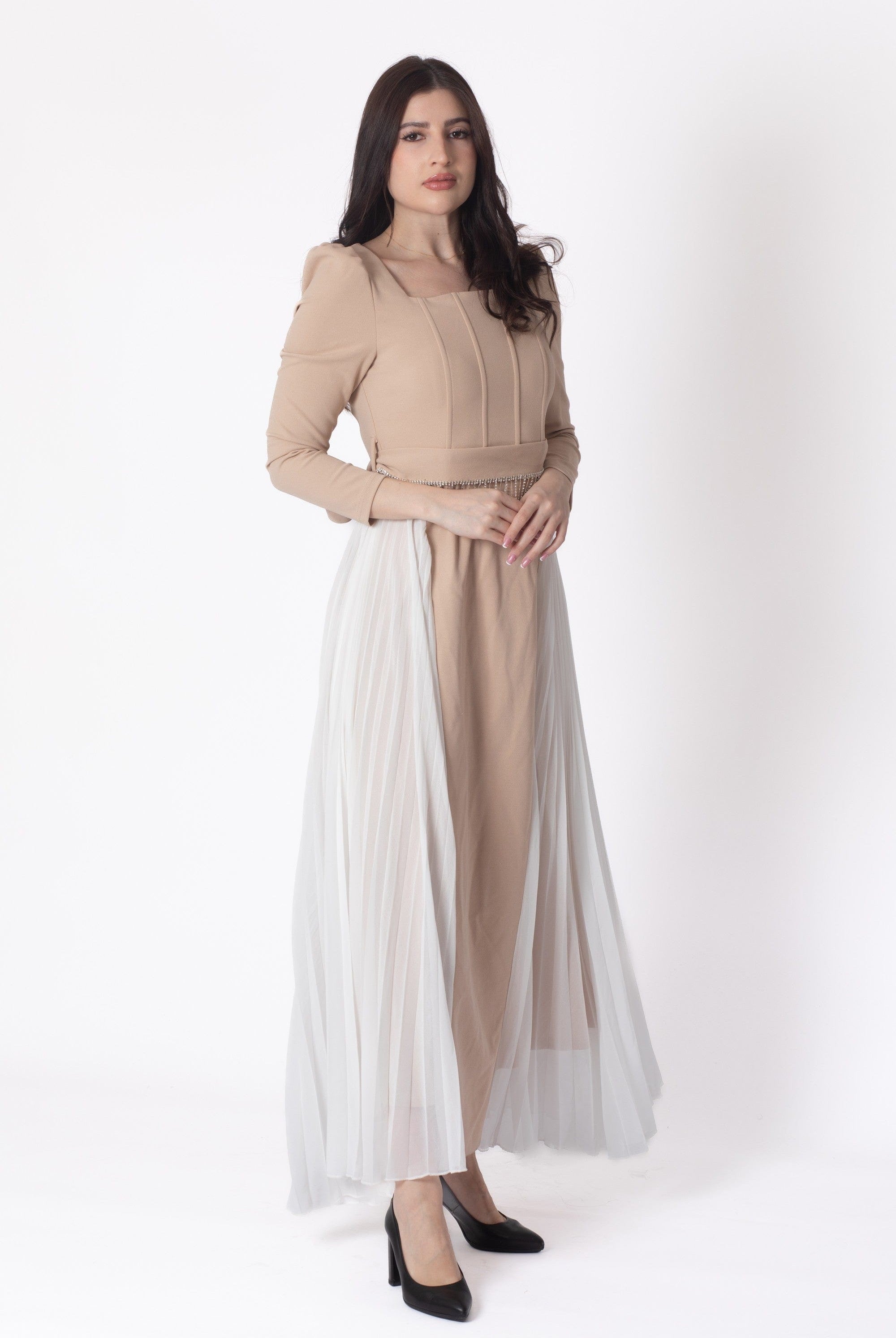 يولا فستان ماكسي بليسيه من الجانبين كم طويل نسائي