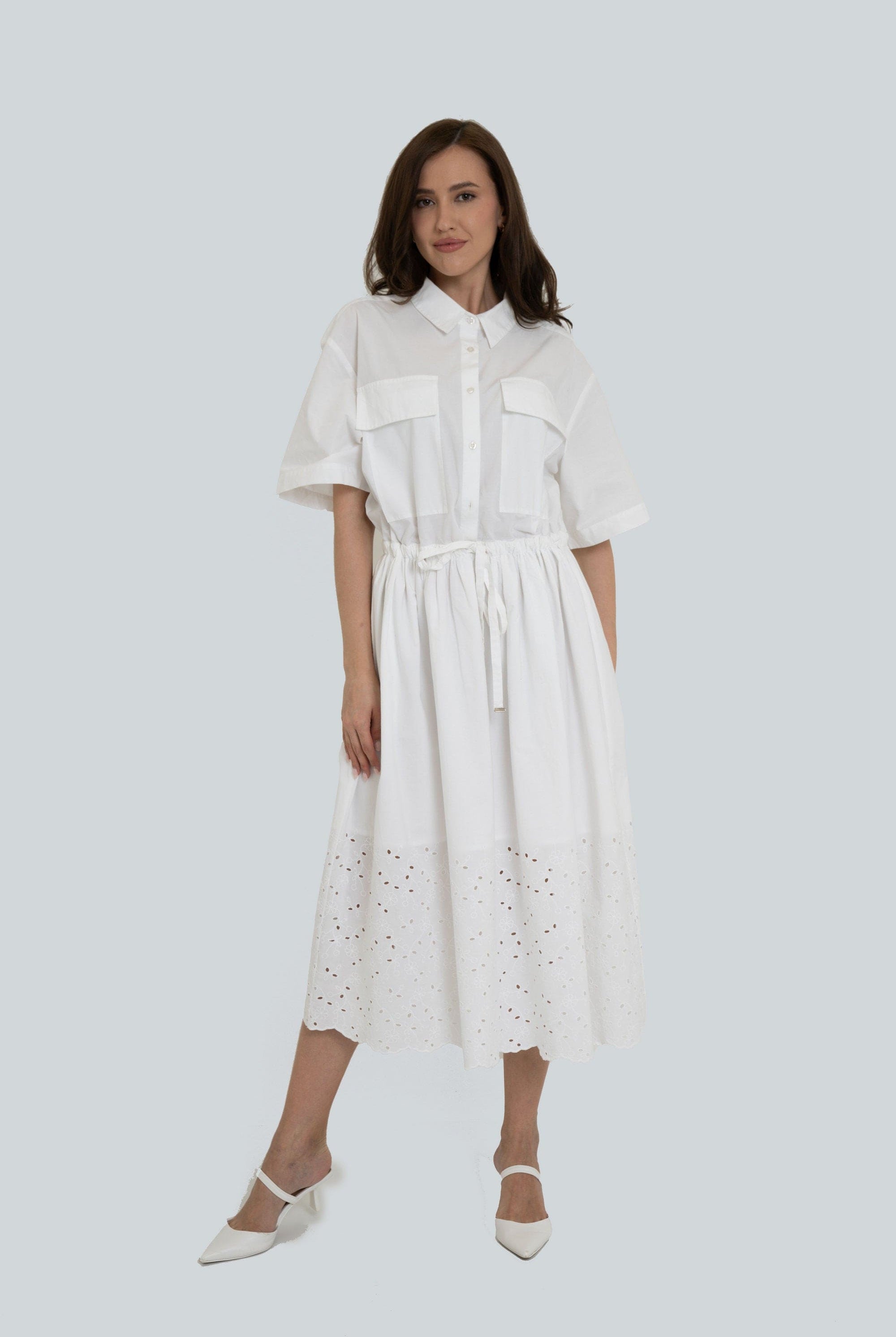 يولا فستان طويل مخصر نص كم بجيوب نسائي