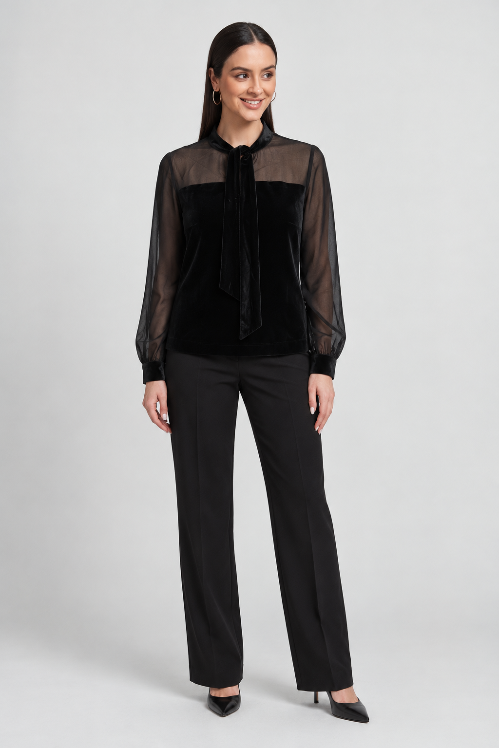 Black long-sleeve top — full front