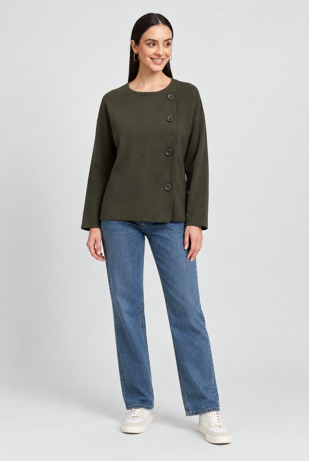 IYE836W264SP light-khaki jacket on Elvira, full front