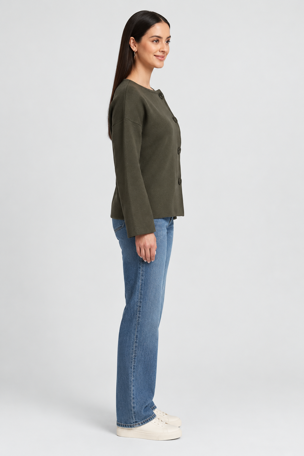 IYE836W264SP light-khaki jacket on Elvira, side