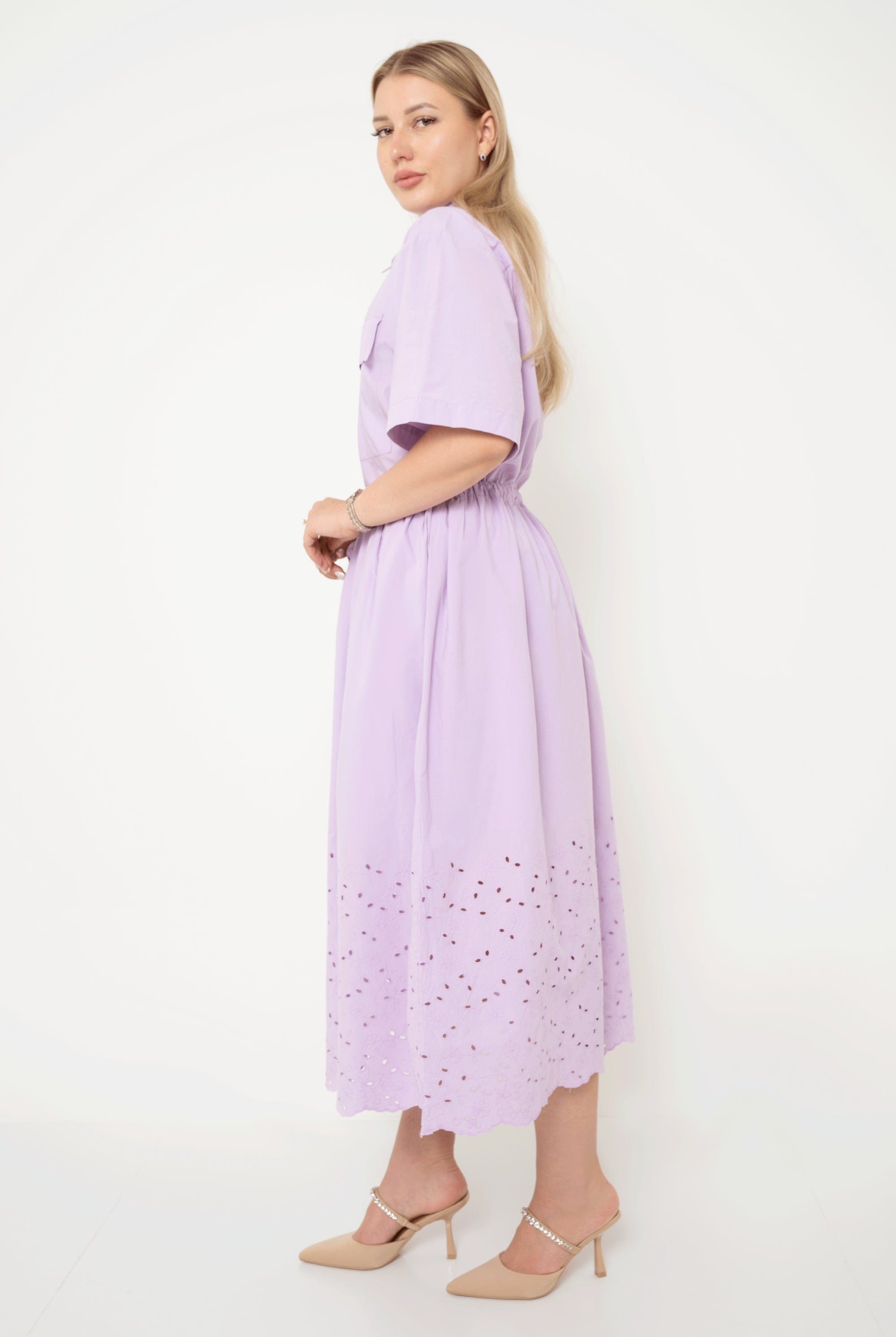 يولا فستان طويل مخصر نص كم بجيوب نسائي