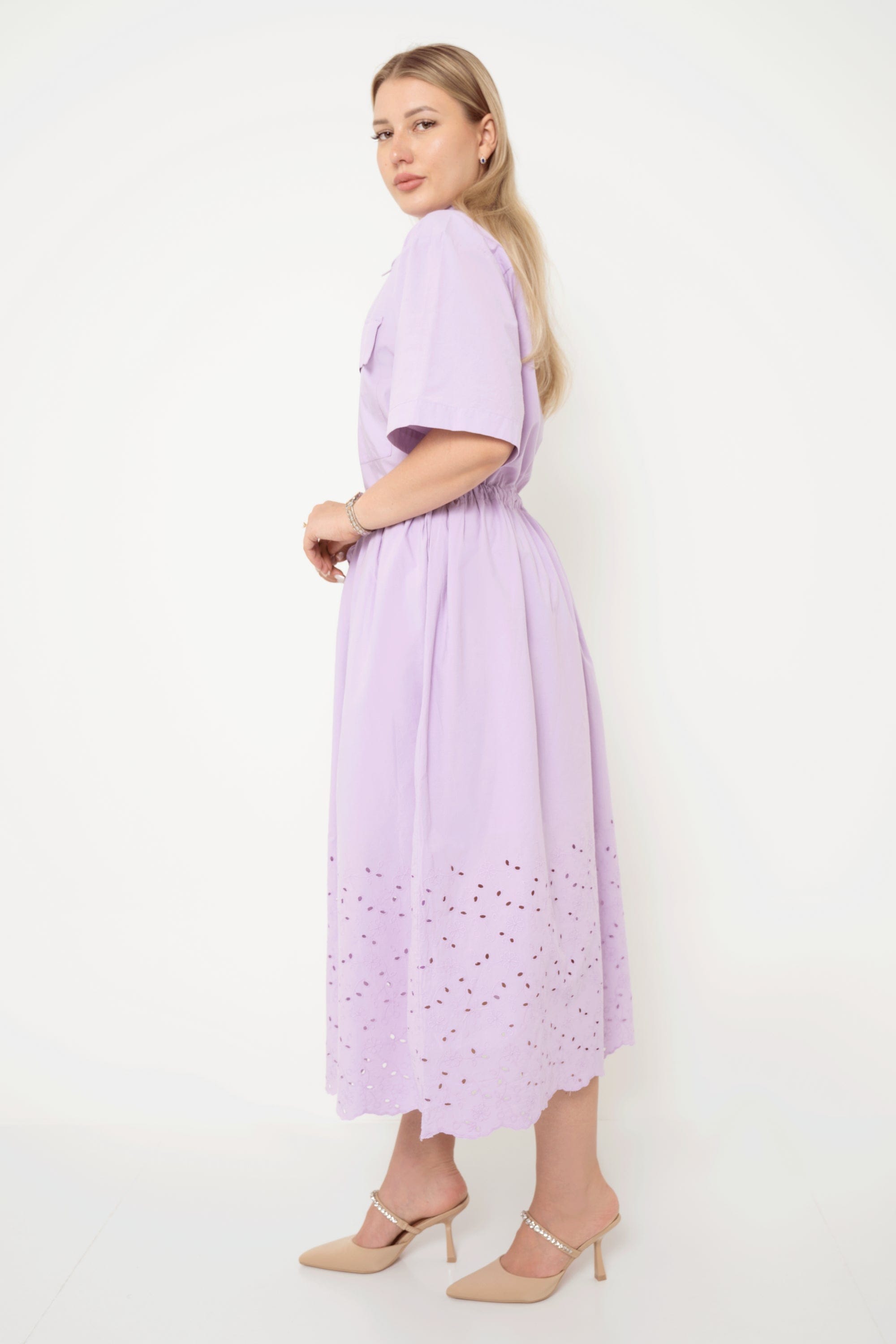 يولا فستان طويل مخصر نص كم بجيوب نسائي