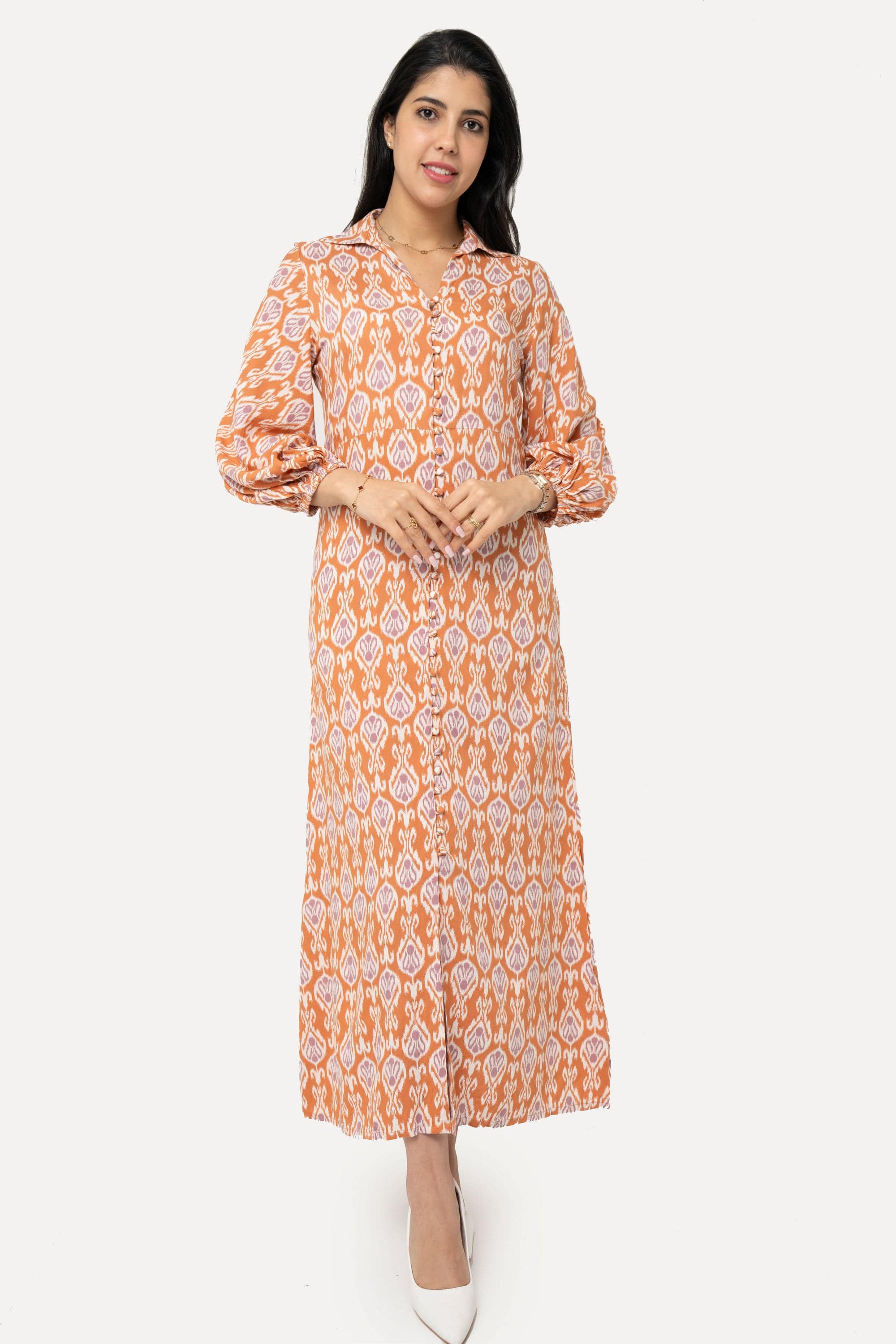 يولا فستان نسائي طويل بازرار بالطول