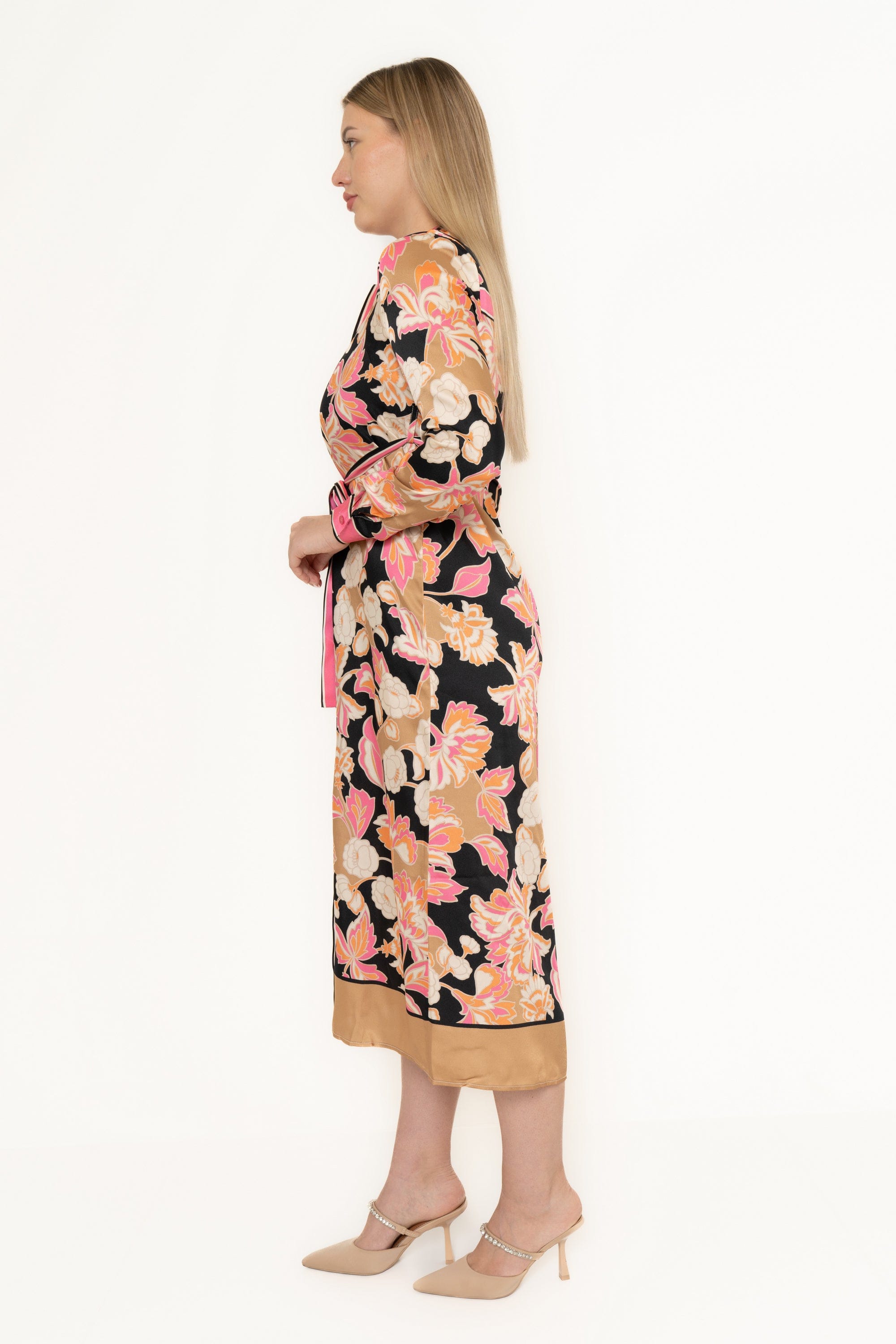 يولا فستان مشجر ملون ميدي كم طويل نسائي