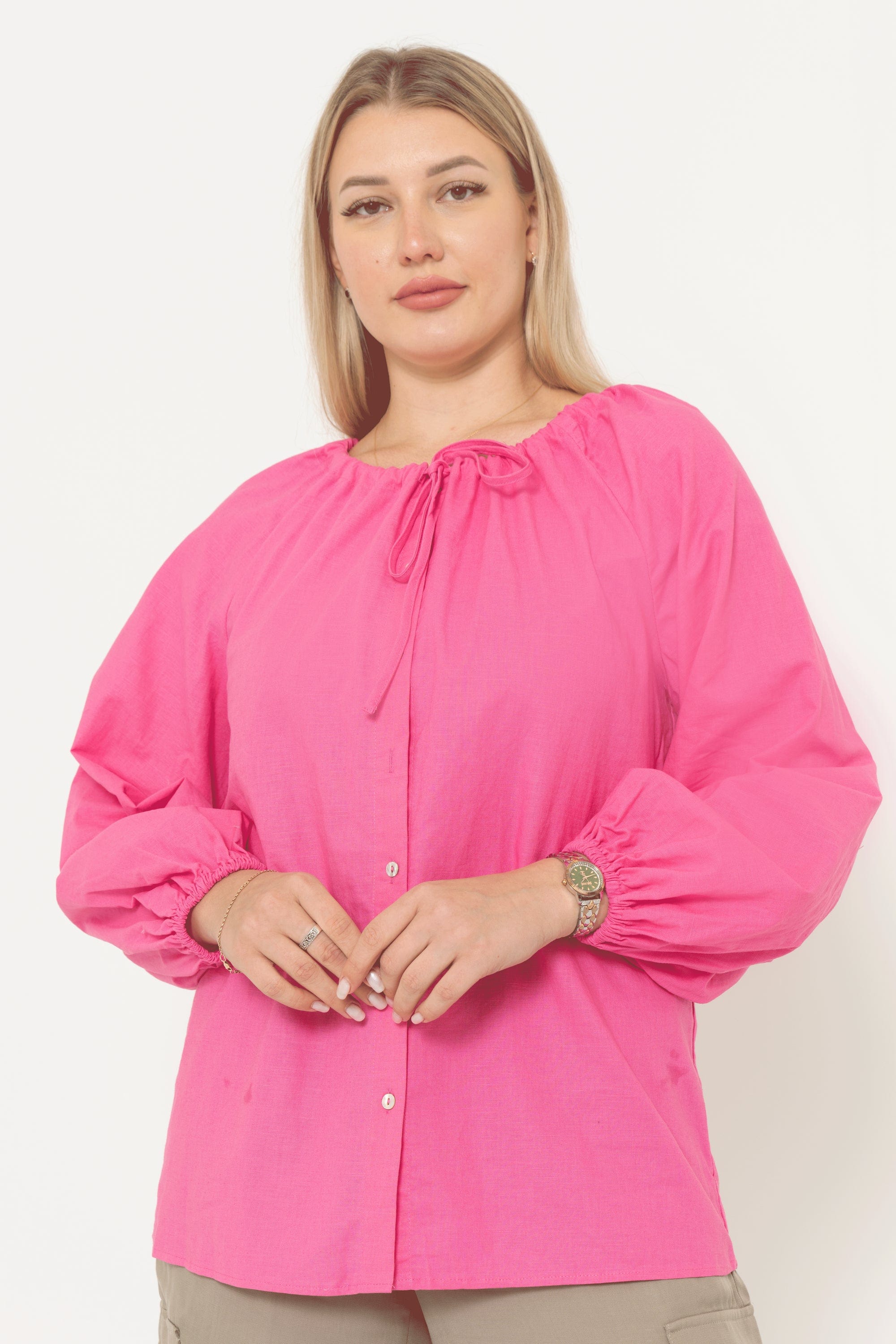 يولا بلوزة سادة برقبة دائرية كم طويل نسائي