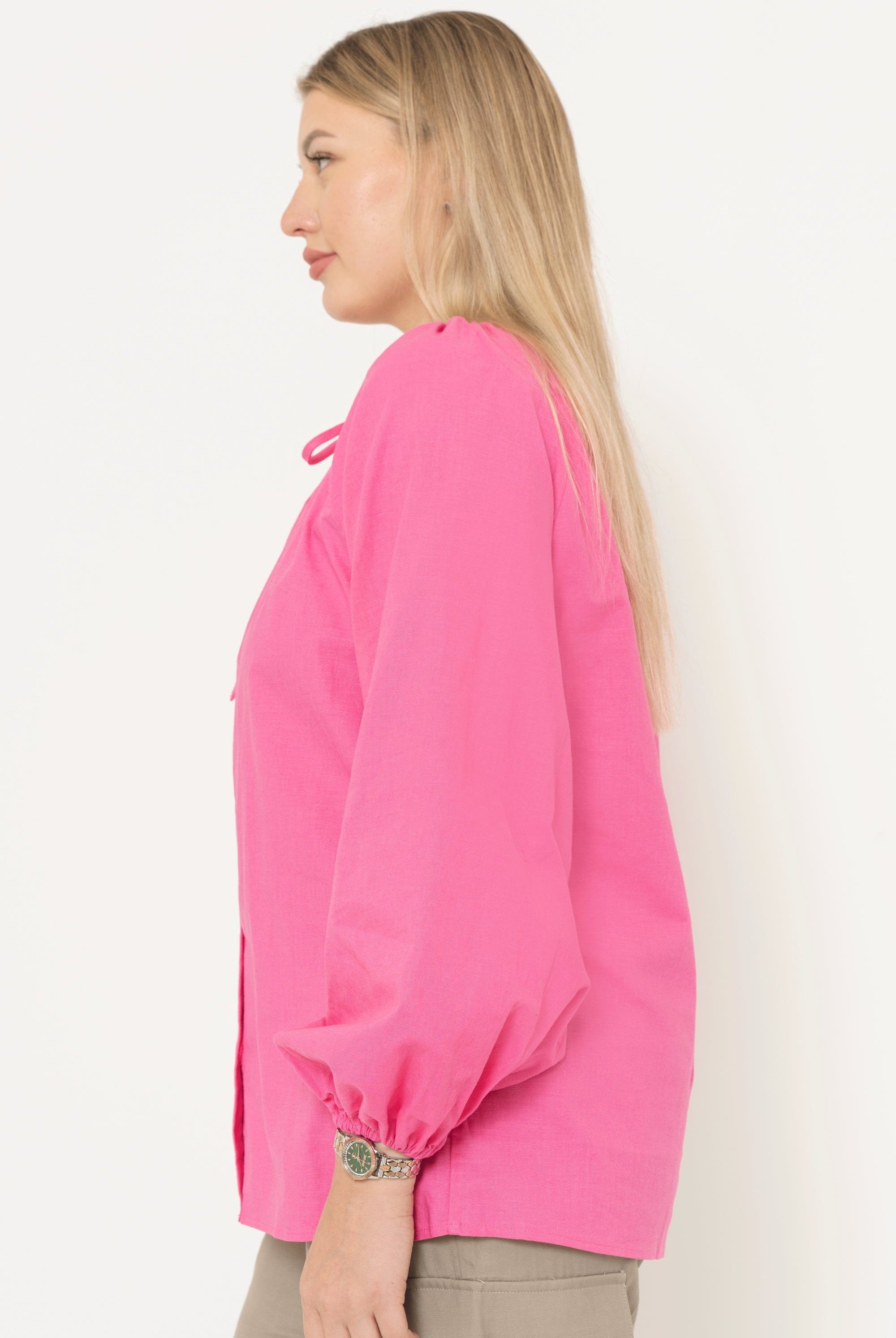 يولا بلوزة سادة برقبة دائرية كم طويل نسائي