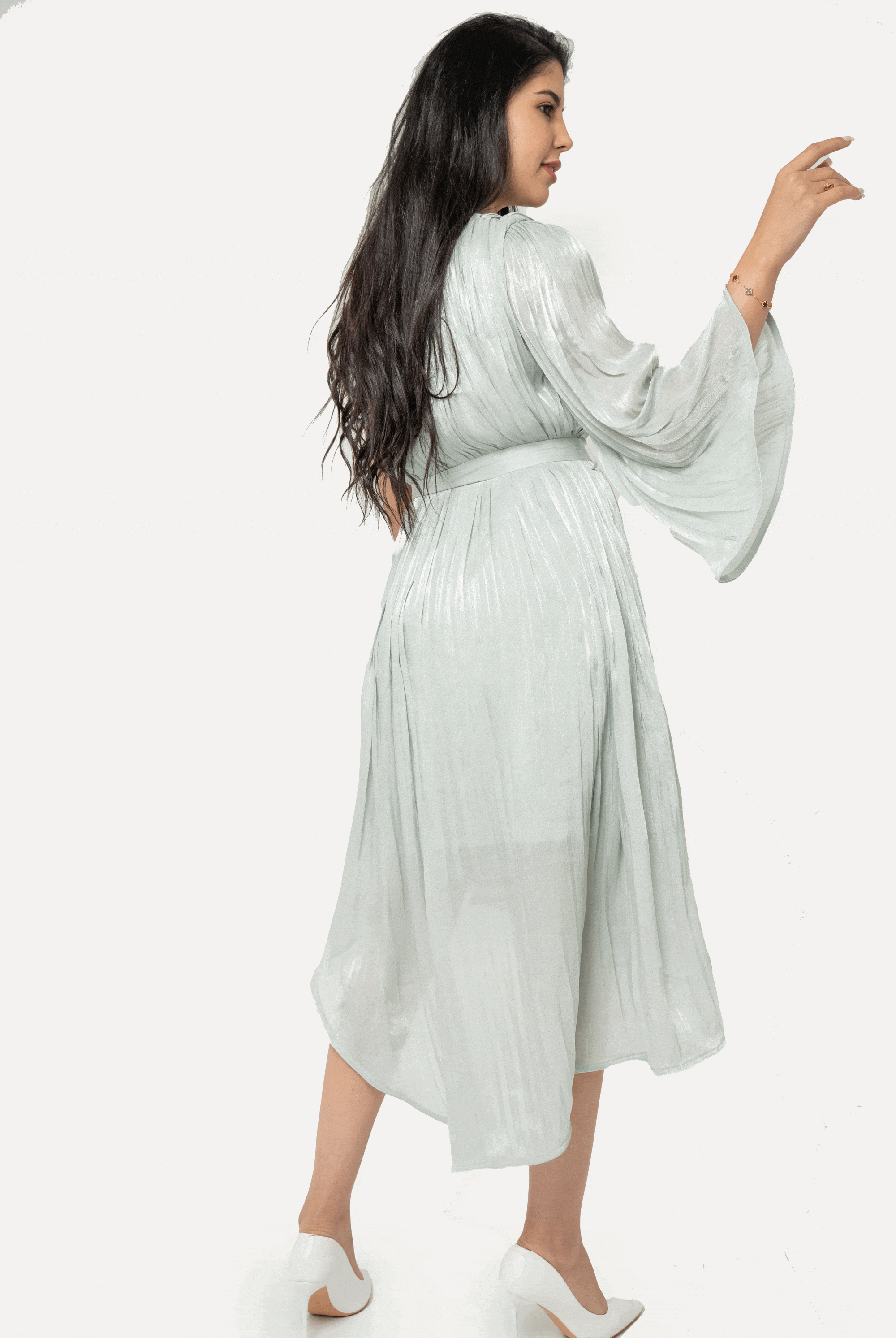 نتشي فستان ميدي نسائي كتف واحد مكشكش