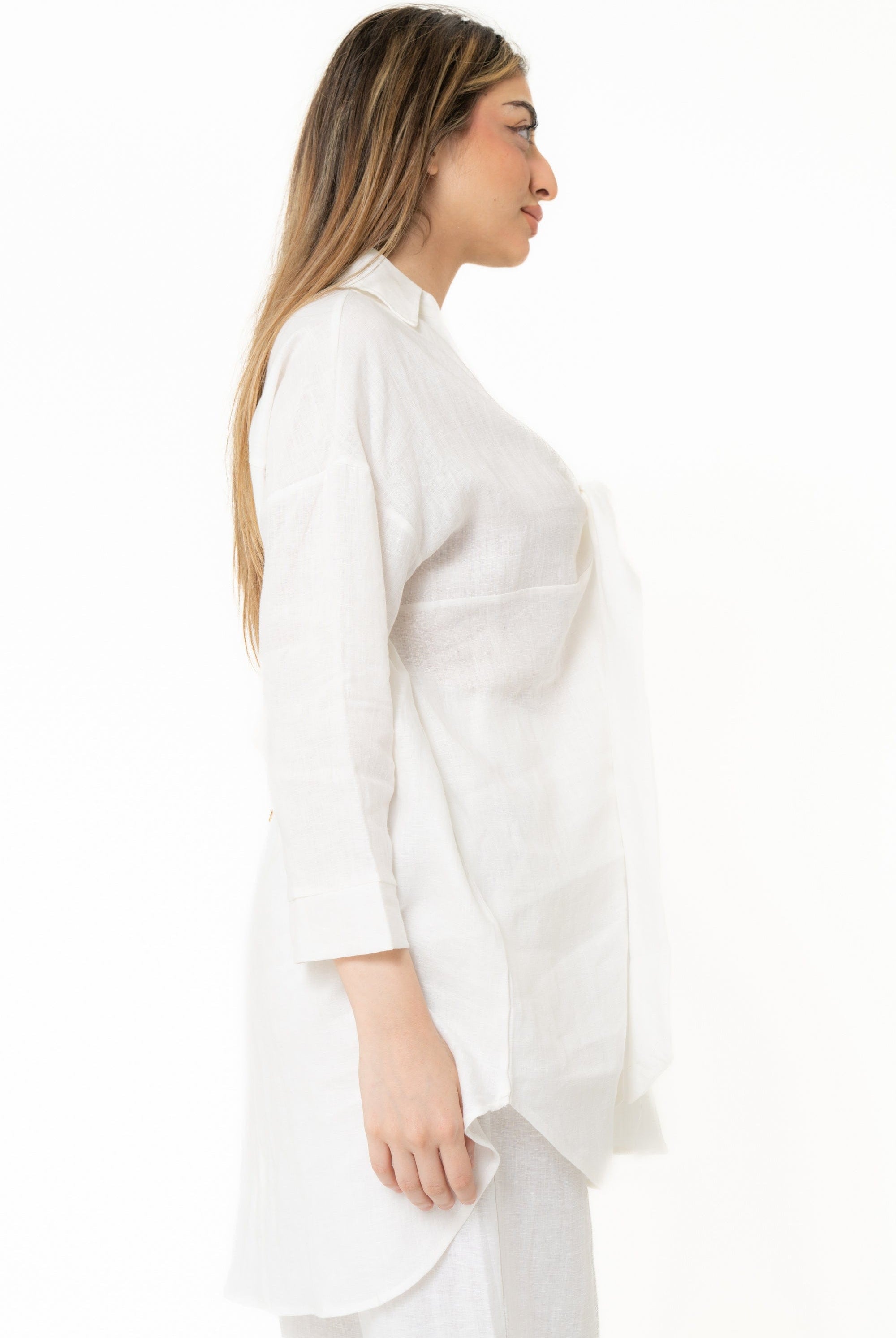 يولا بلوزة طويلة سادة برباط على الصدر كم طويل