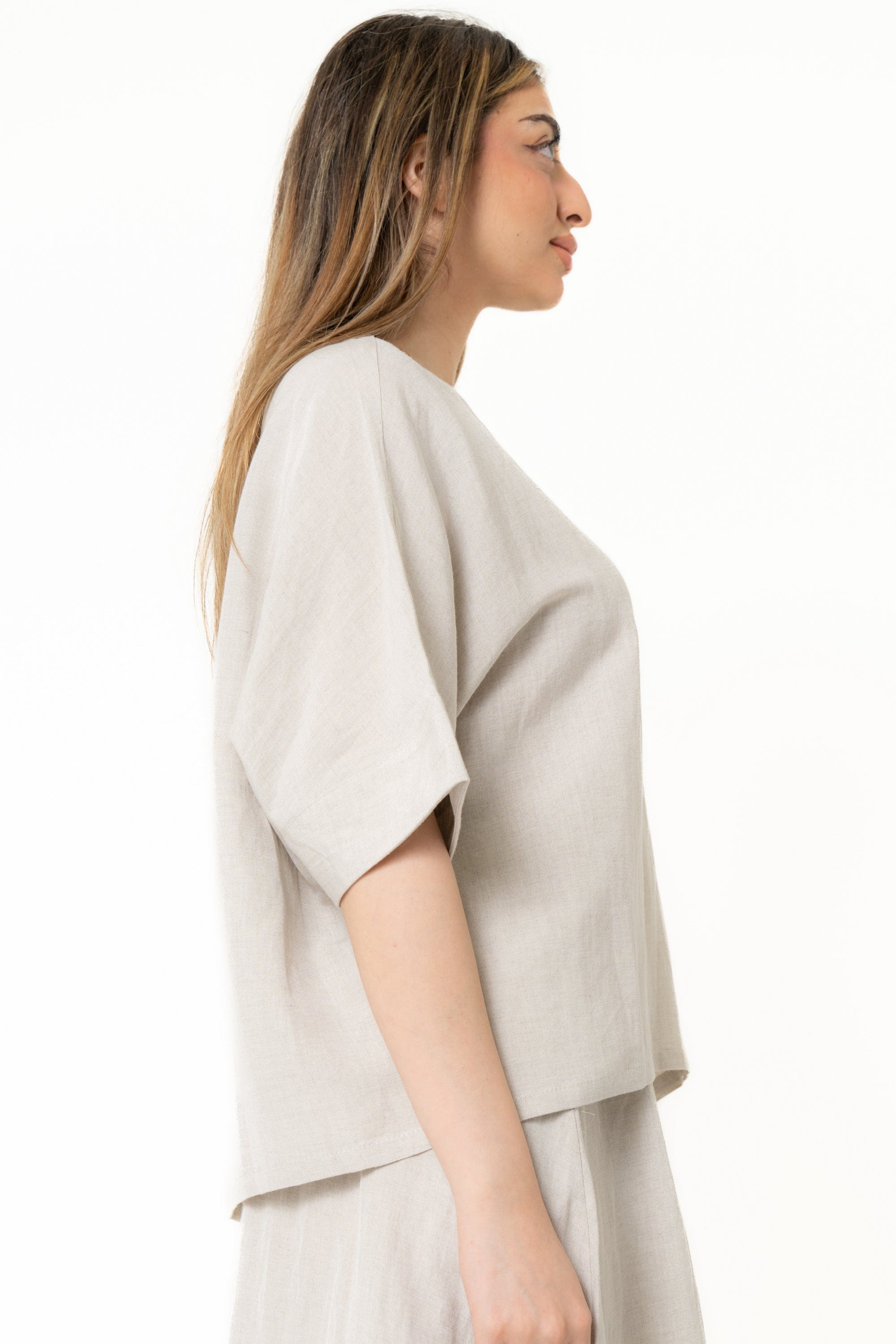 يولا بلوزة نسائي ساده نص كم بزر من الخلف