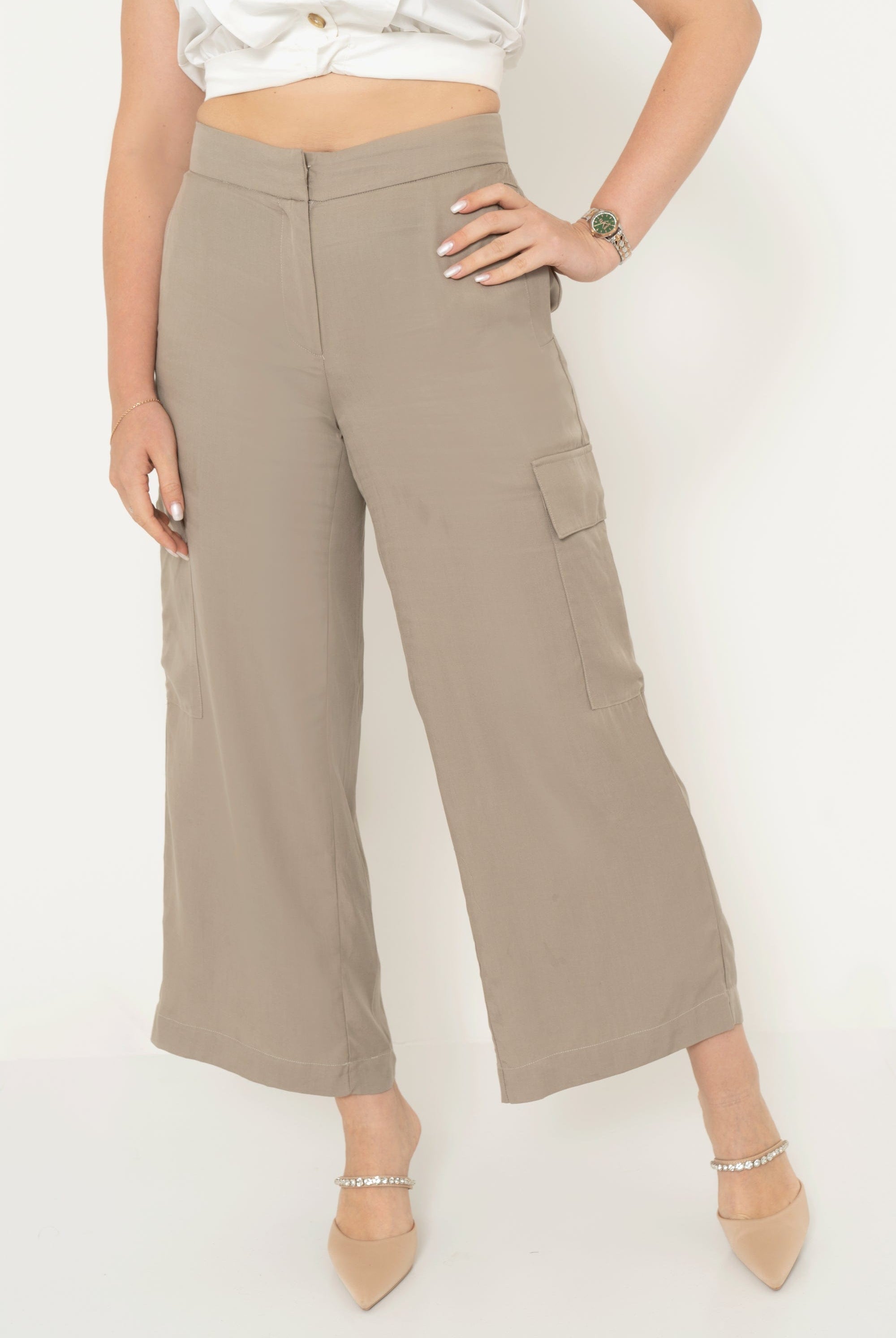 يولا بنطلون طويل بجيوب جانبية خصر مرتفع نسائي