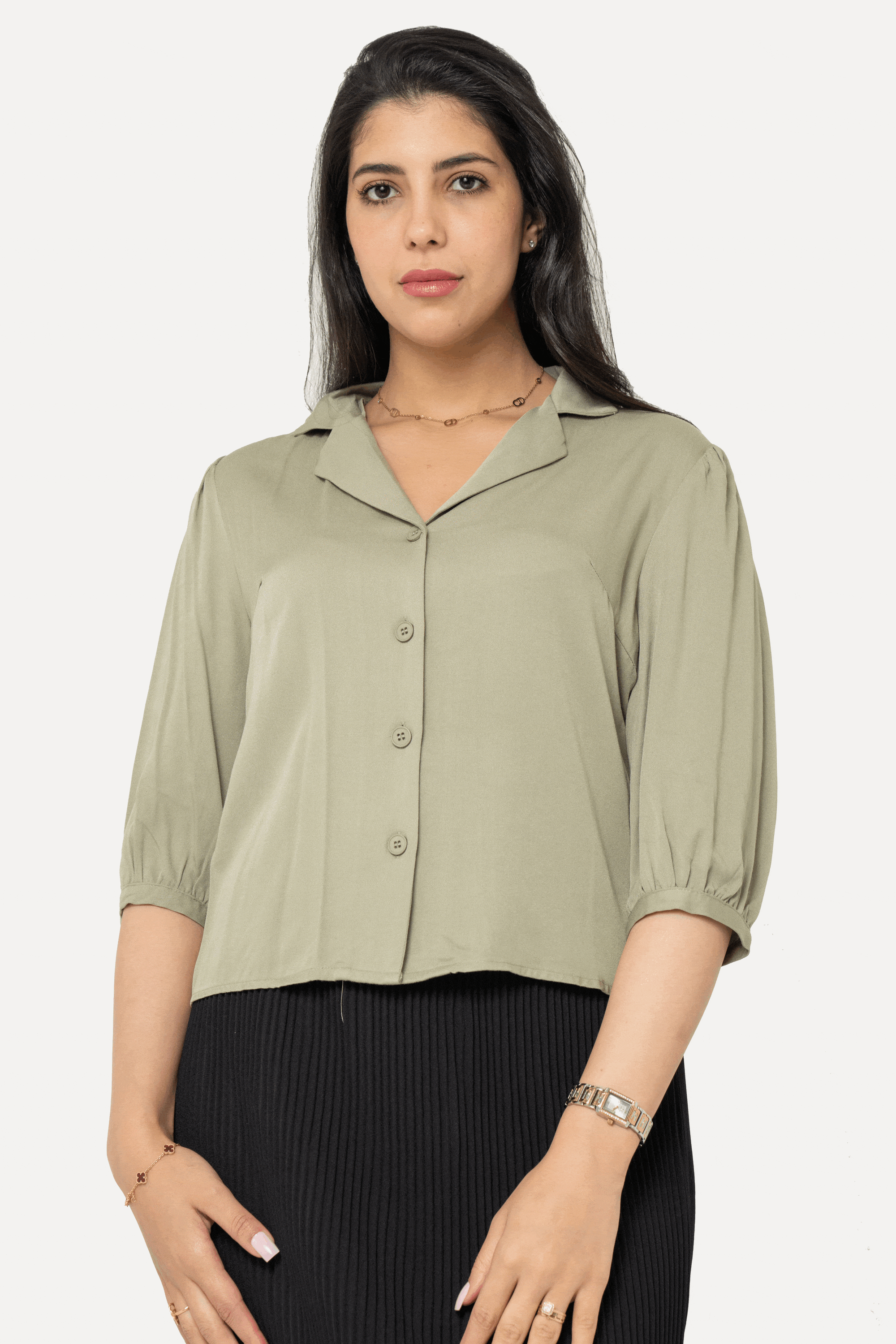 نتشي بلوزة بأزرار أمامية 3/4 كم نسائي