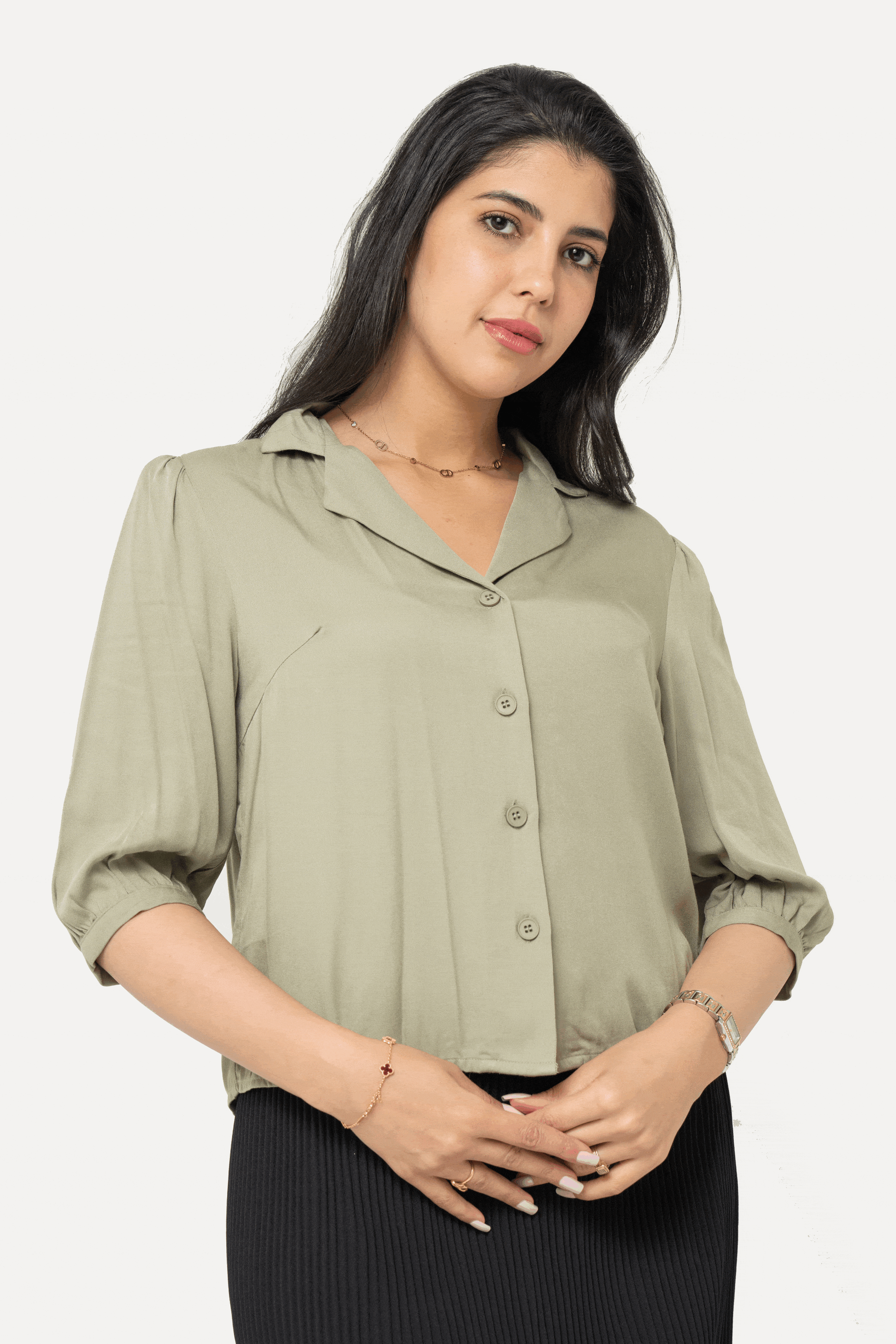 نتشي بلوزة بأزرار أمامية 3/4 كم نسائي