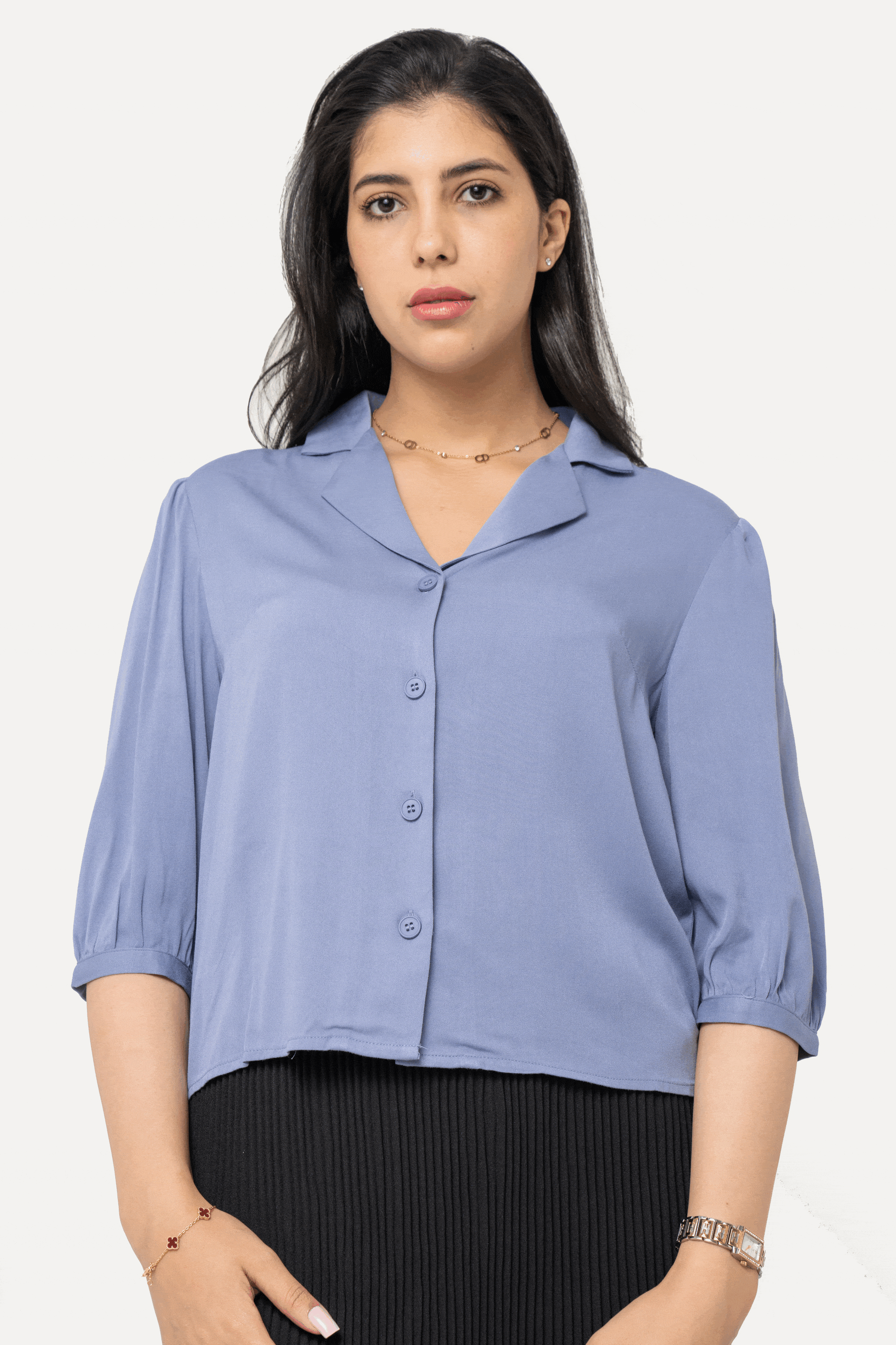 نتشي بلوزة بأزرار أمامية 3/4 كم نسائي