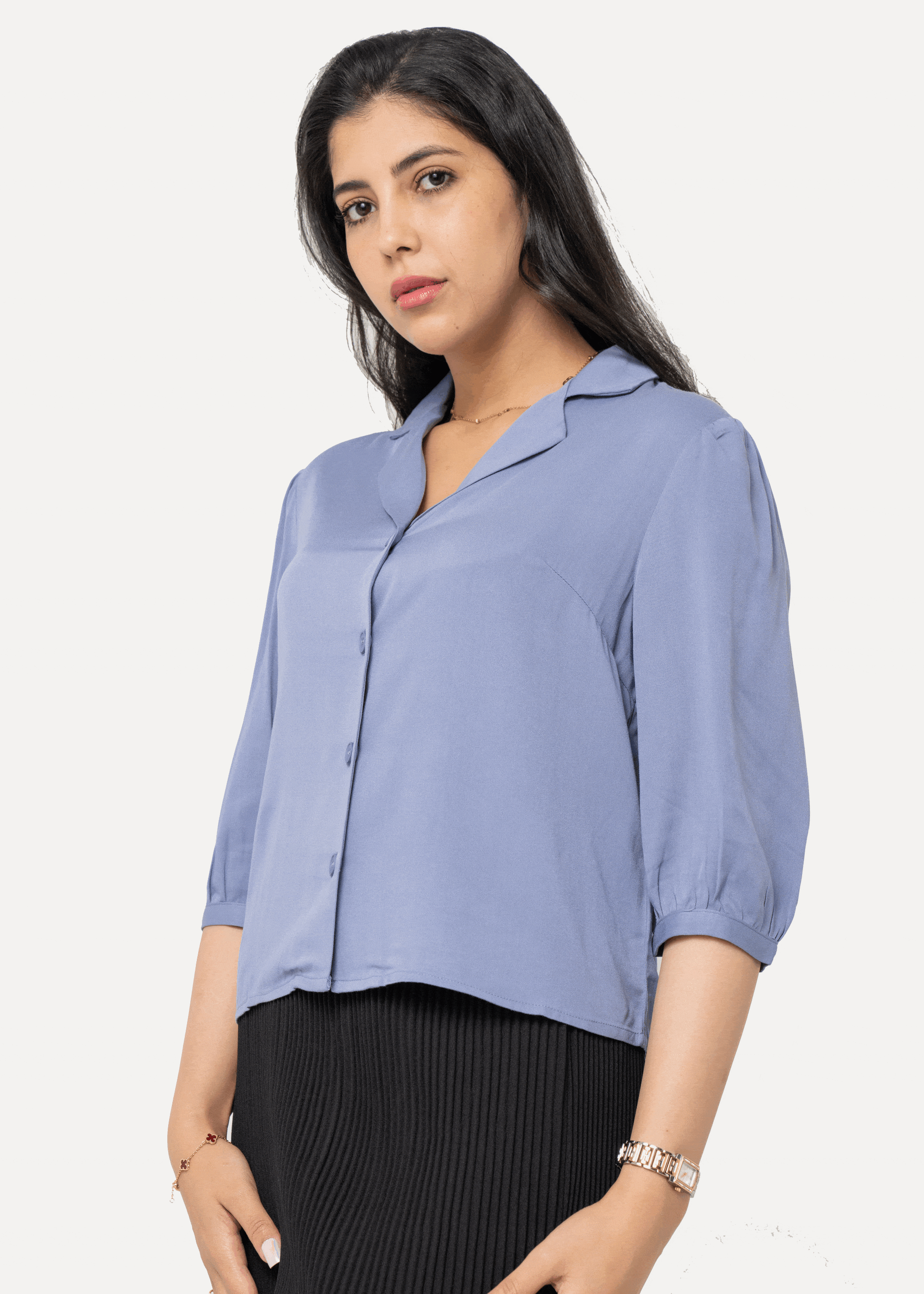 نتشي بلوزة بأزرار أمامية 3/4 كم نسائي