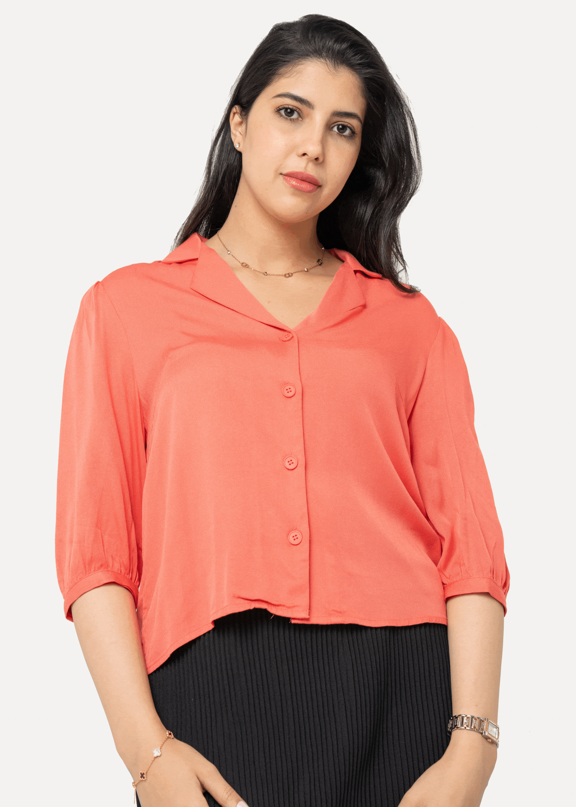 نتشي بلوزة بأزرار أمامية 3/4 كم نسائي