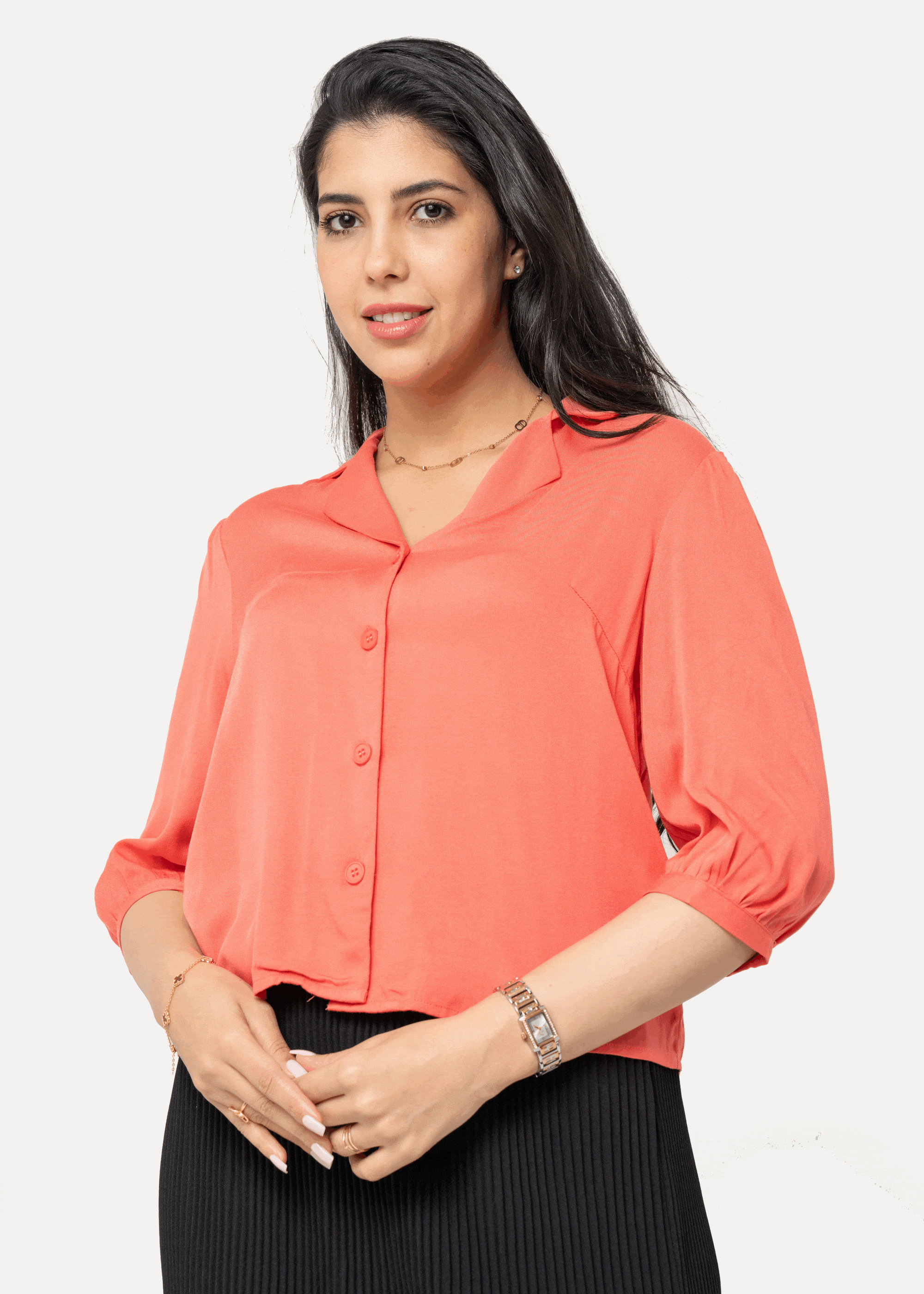 نتشي بلوزة بأزرار أمامية 3/4 كم نسائي