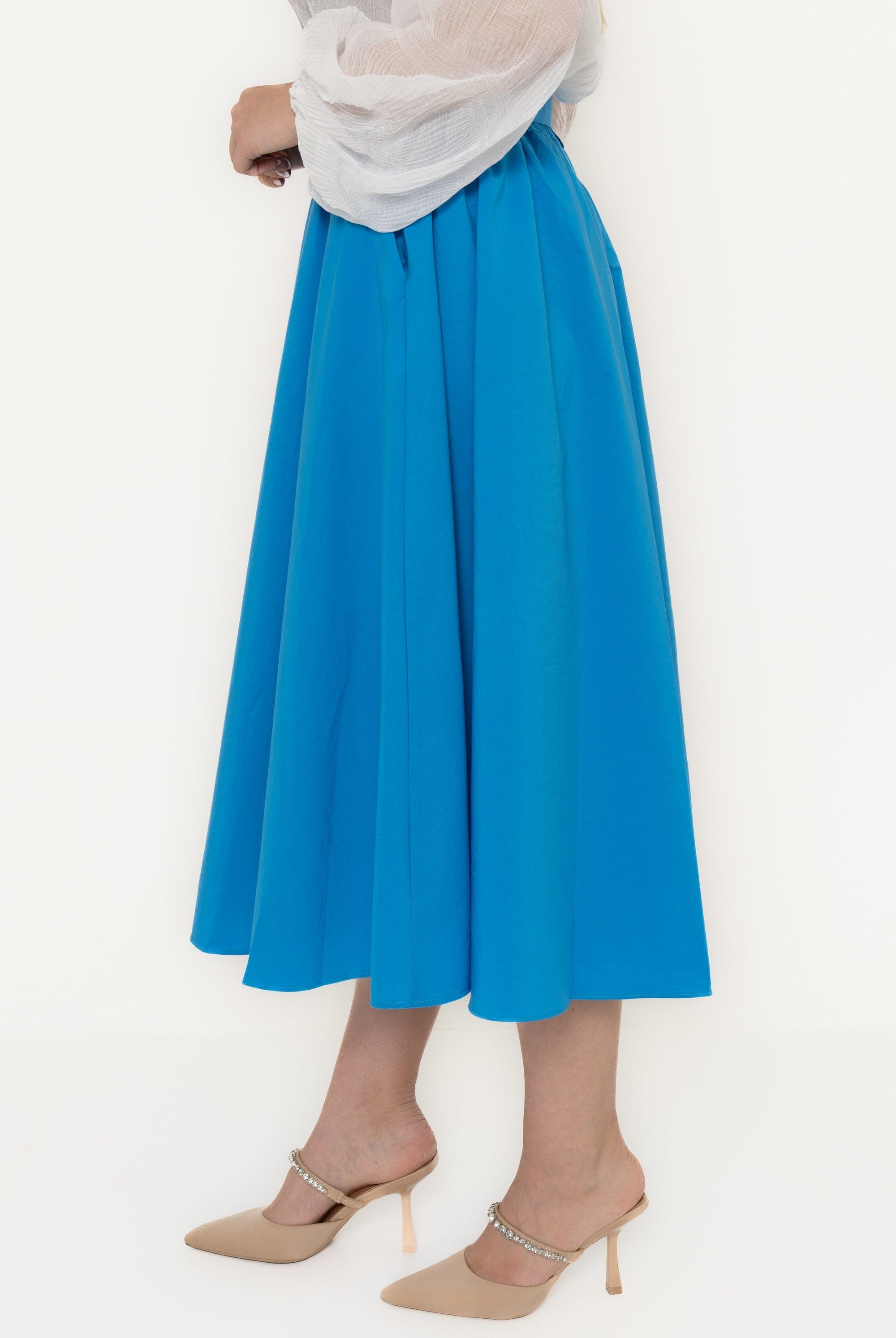 يولا تنورة نسائية كشكش سادة بحزام على الخصر