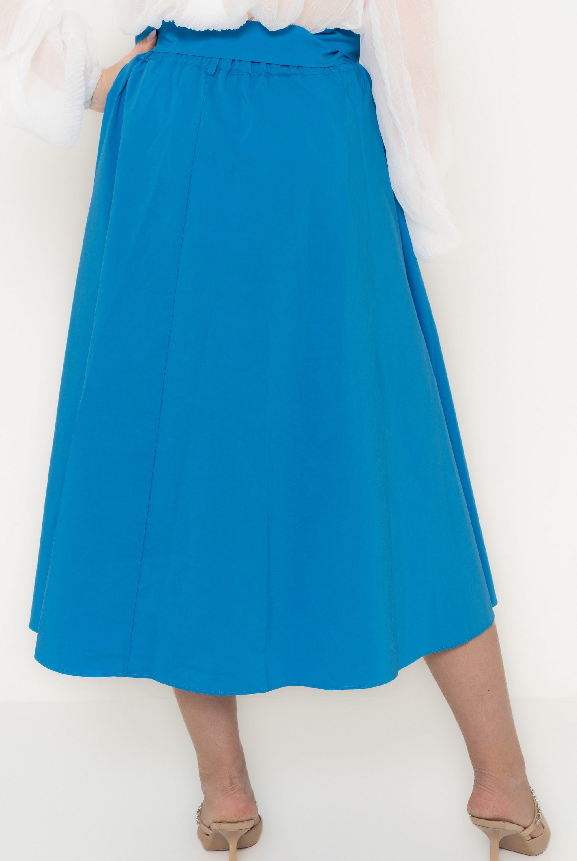 يولا تنورة نسائية كشكش سادة بحزام على الخصر