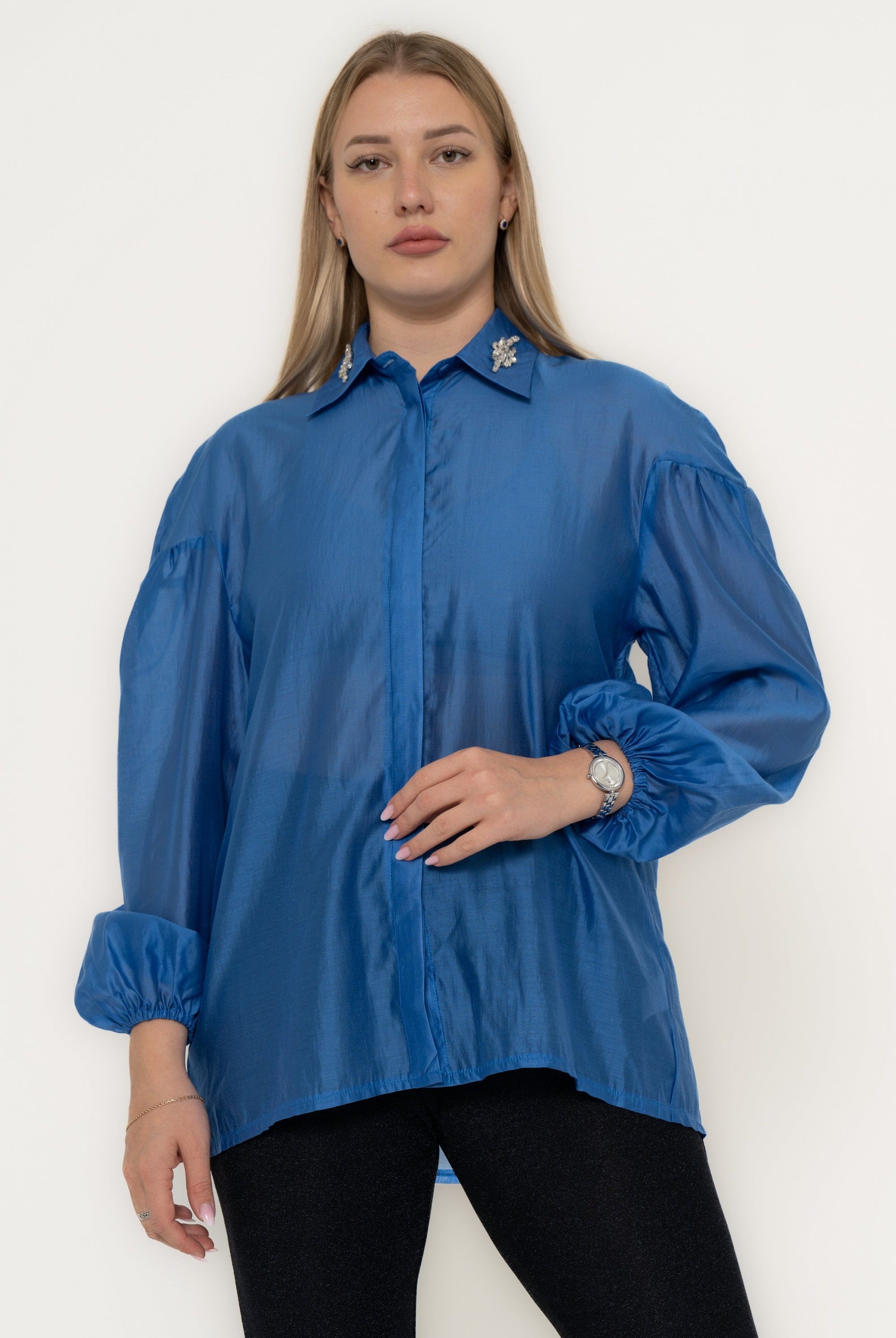 يولا بلوزة نسائية سادة بأكمام طويلة ويد كشكش