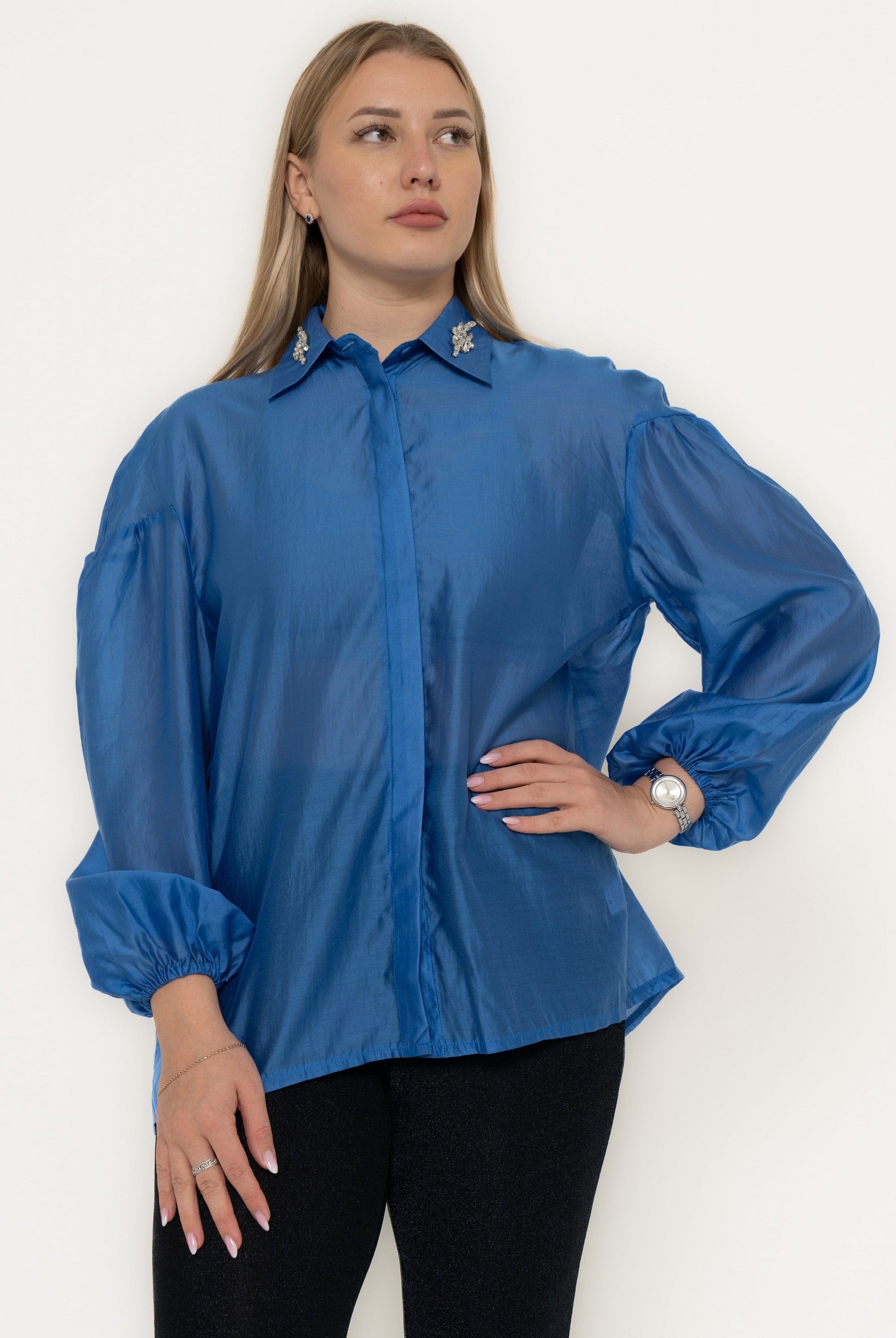 يولا بلوزة نسائية سادة بأكمام طويلة ويد كشكش