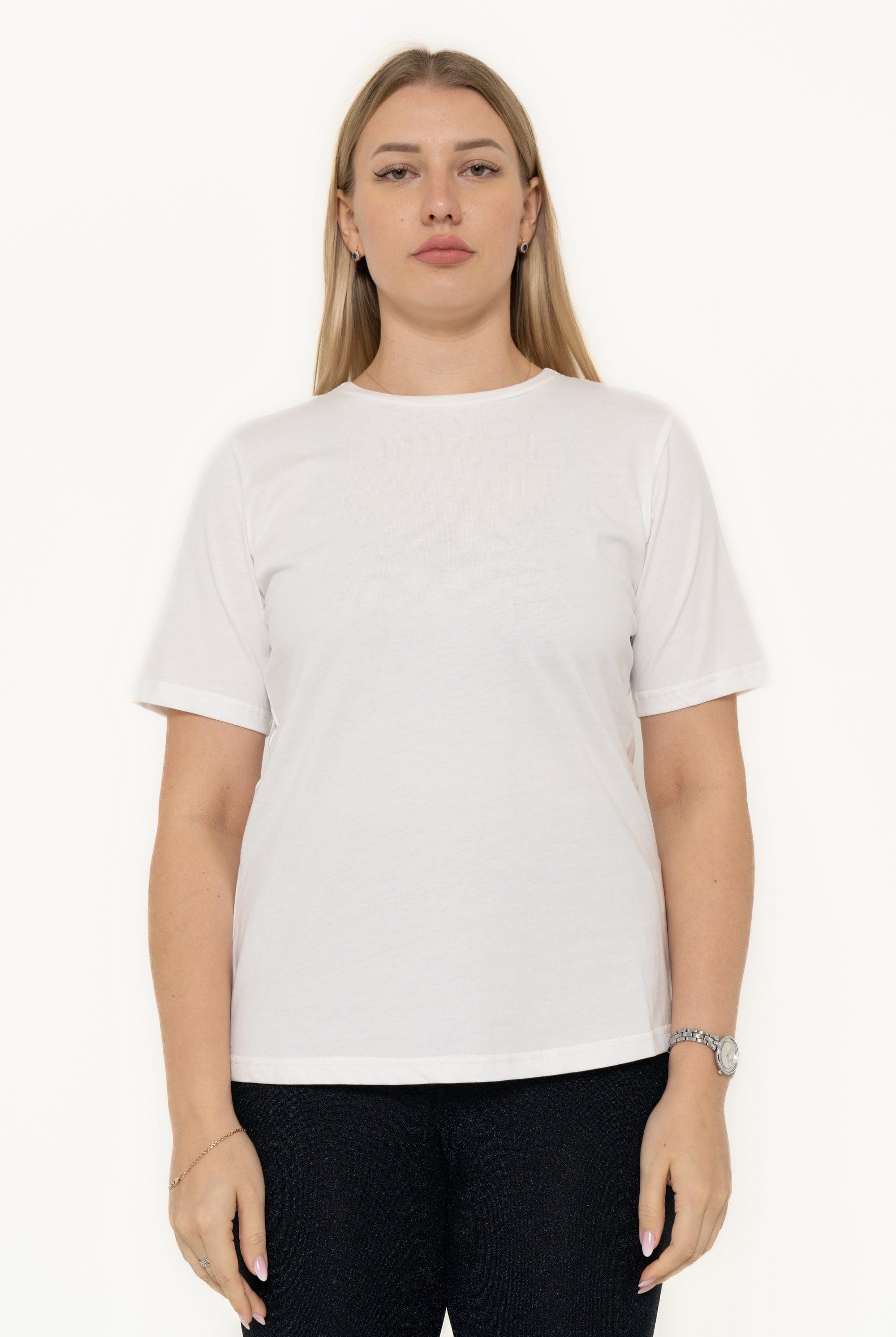 يولا تيشيرت نسائي قطن نص كم سادة