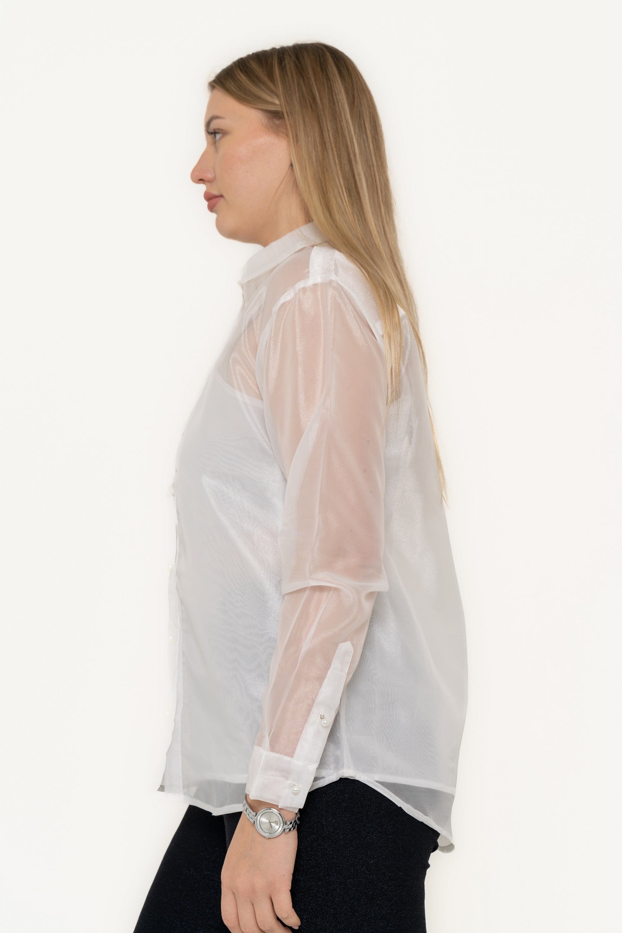 يولا بلوزة شيفون سادة بأزرار أمامية نسائية