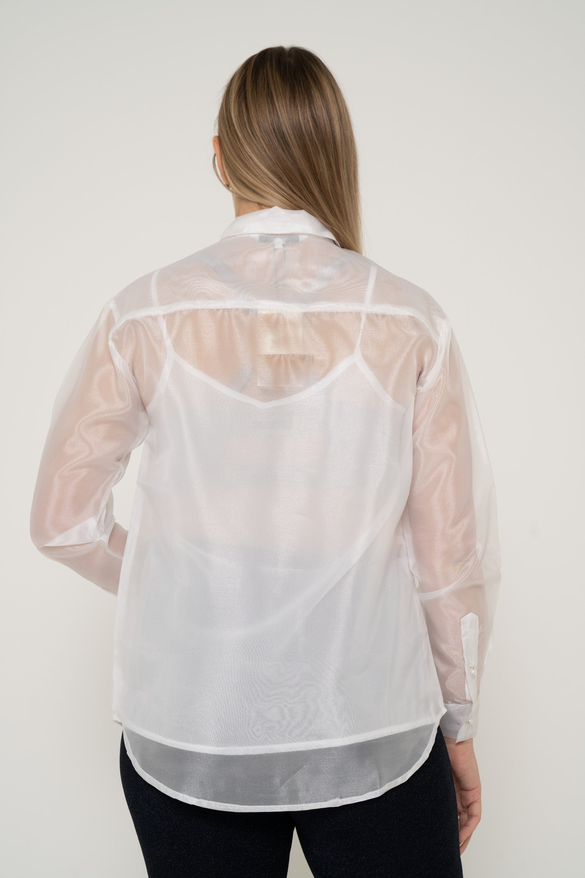 يولا بلوزة شيفون سادة بأزرار أمامية نسائية