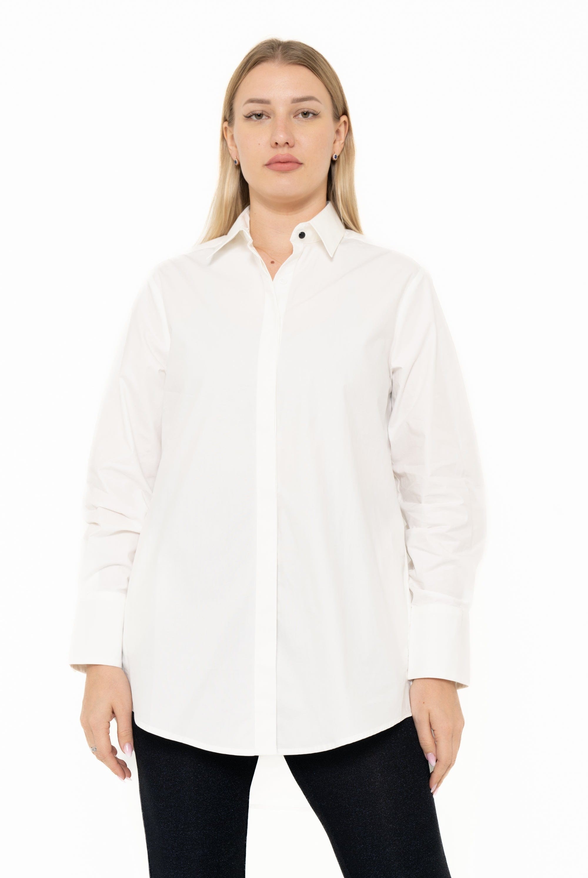 يولا بلوزة نسائية على شكل قميص سادة بأكمام طويلة