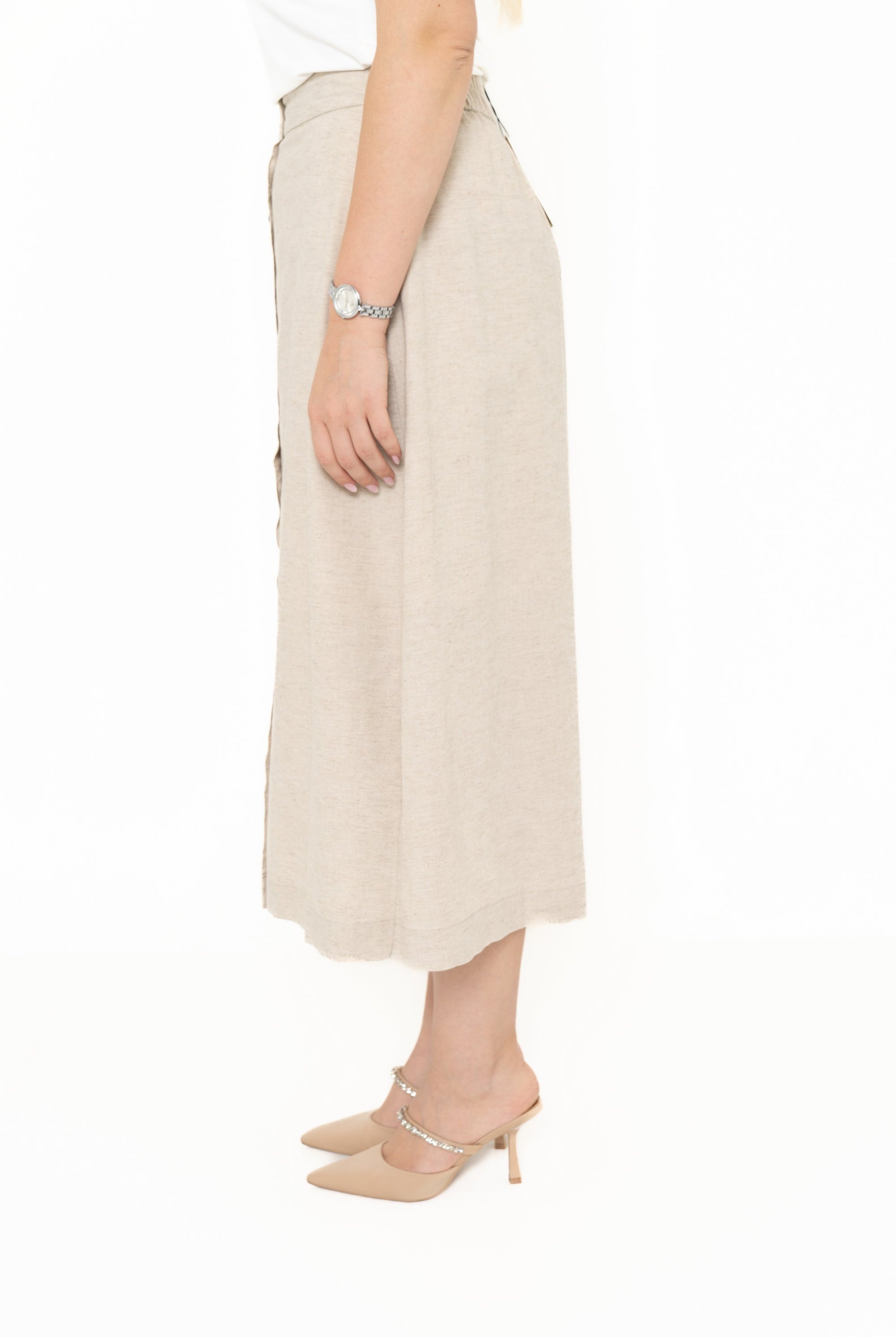 يولا تنورة سادة بأزرار أمامية خصر مرتفع نسائية