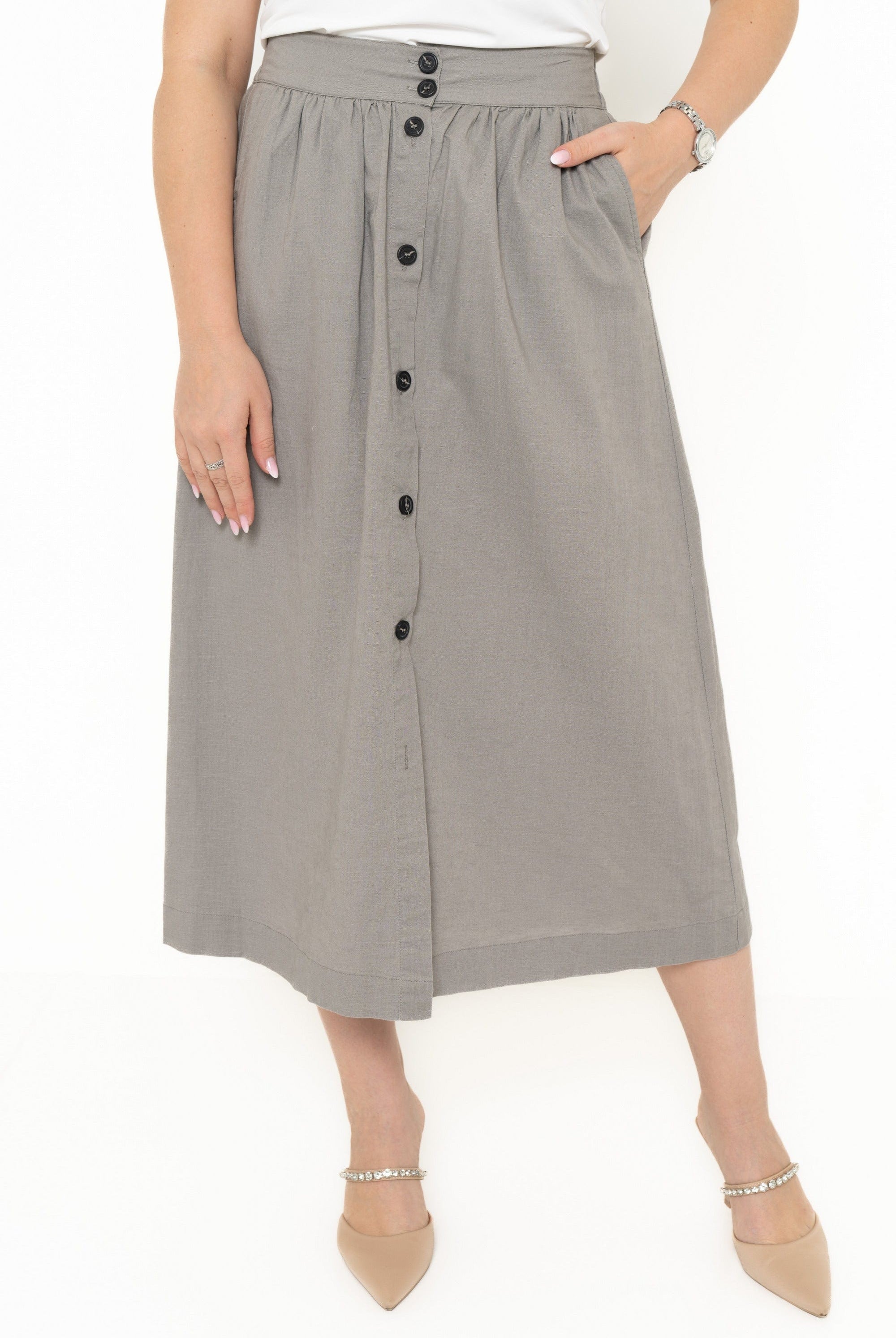 يولا تنورة خصر مرتفع بأزرار أمامية نسائية