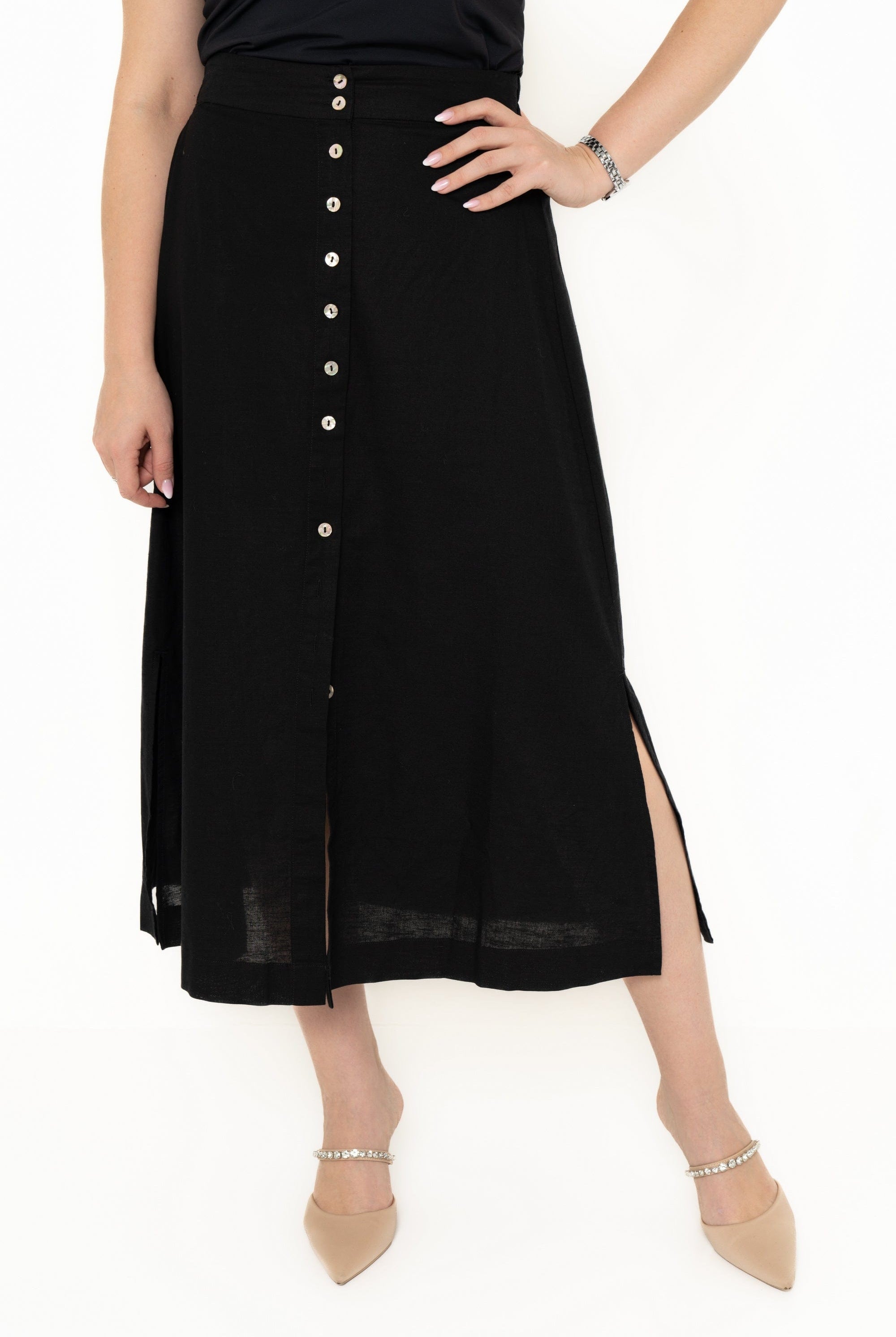 يولا تنورة سادة بأزرار أمامية خصر مرتفع نسائية