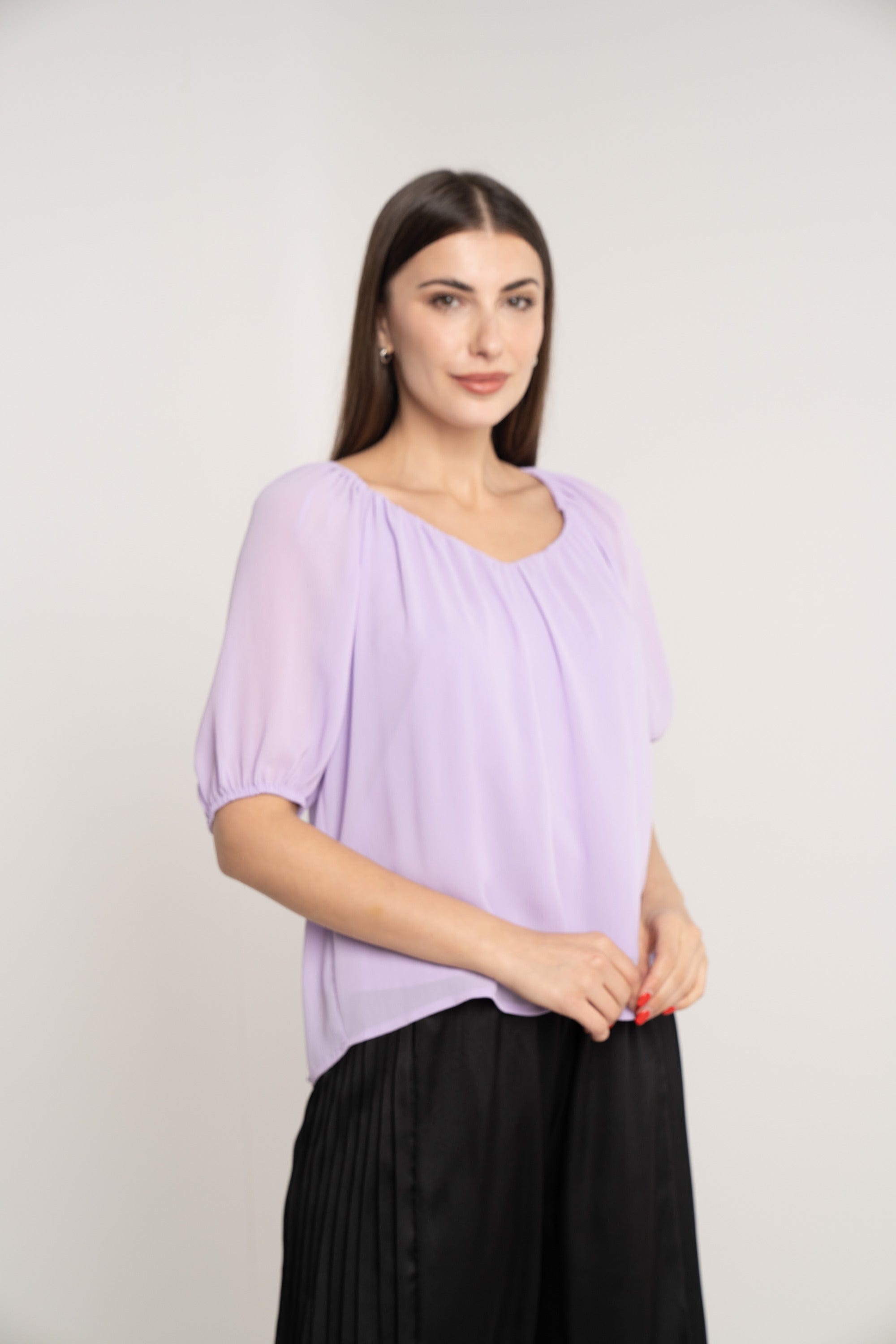 نتشي بلوزة 3/4 كم بف سادة بفتحة سبعة