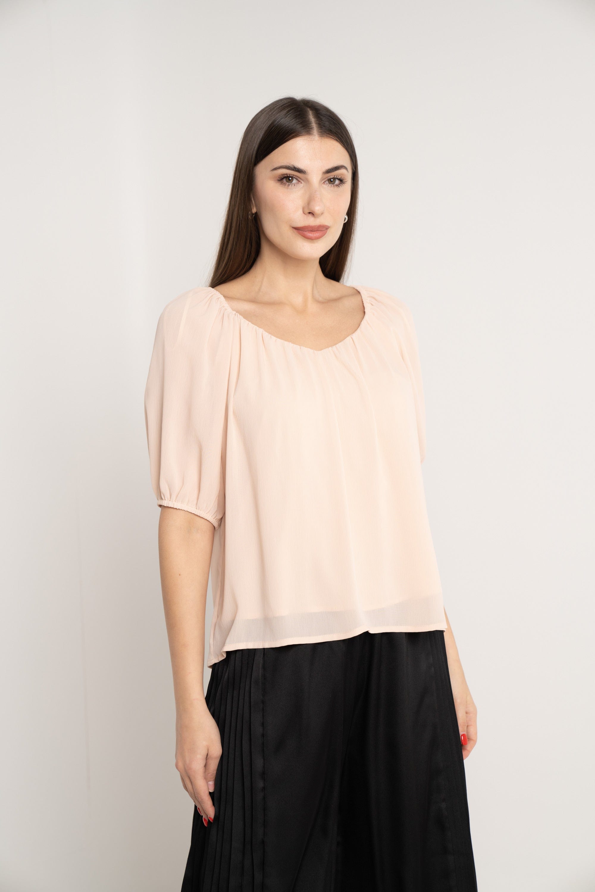 نتشي بلوزة 3/4 كم بف سادة بفتحة سبعة