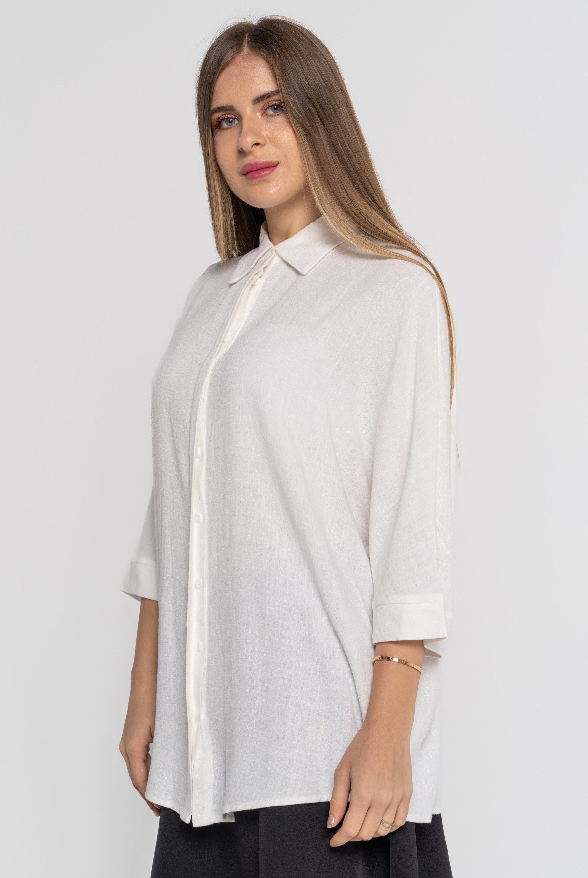 نتشي قميص سادة بأكمام 3/4 نسائي