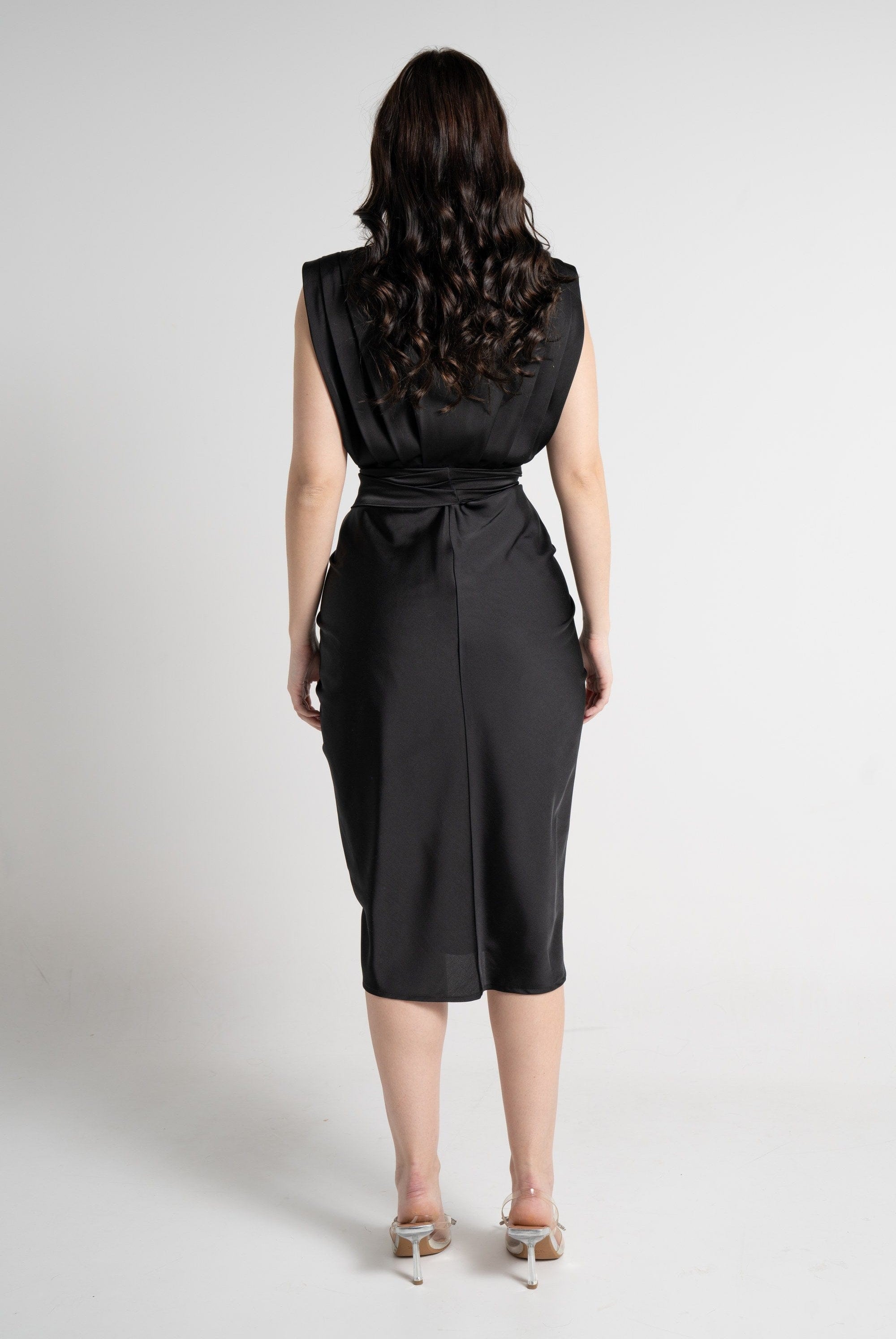 نتشي فستان بدون أكمام بطول الركبة كت بربطة أمامية نسائي