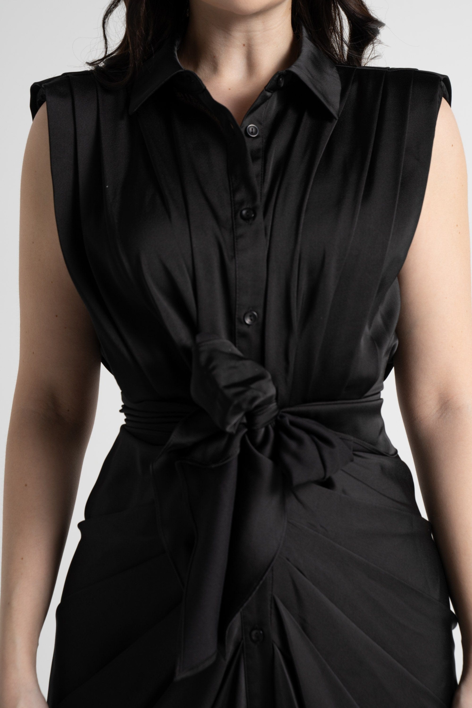 نتشي فستان بدون أكمام بطول الركبة كت بربطة أمامية نسائي