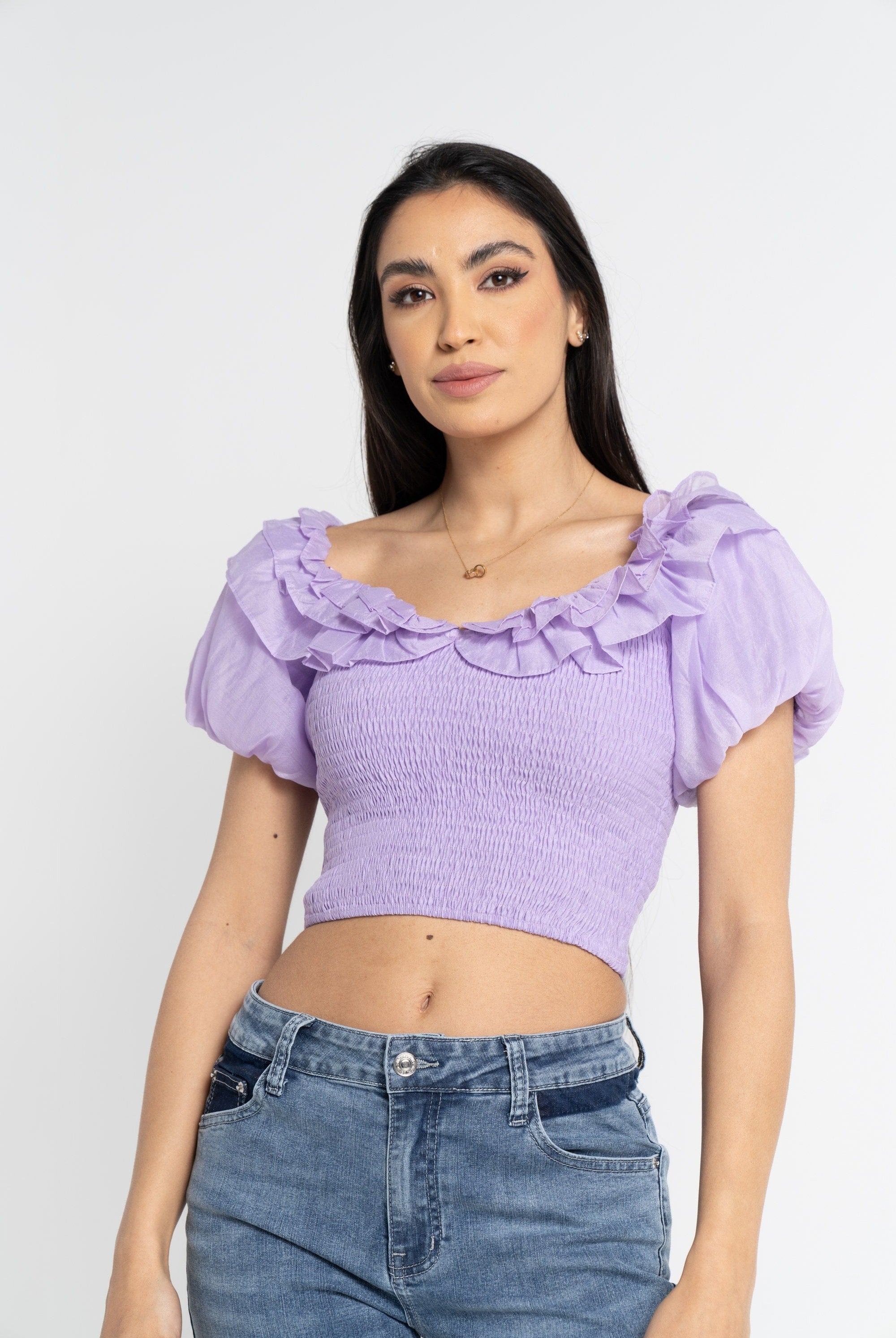 نتشي بلوزة قصيرة مطاطة بأكمام قصيرة